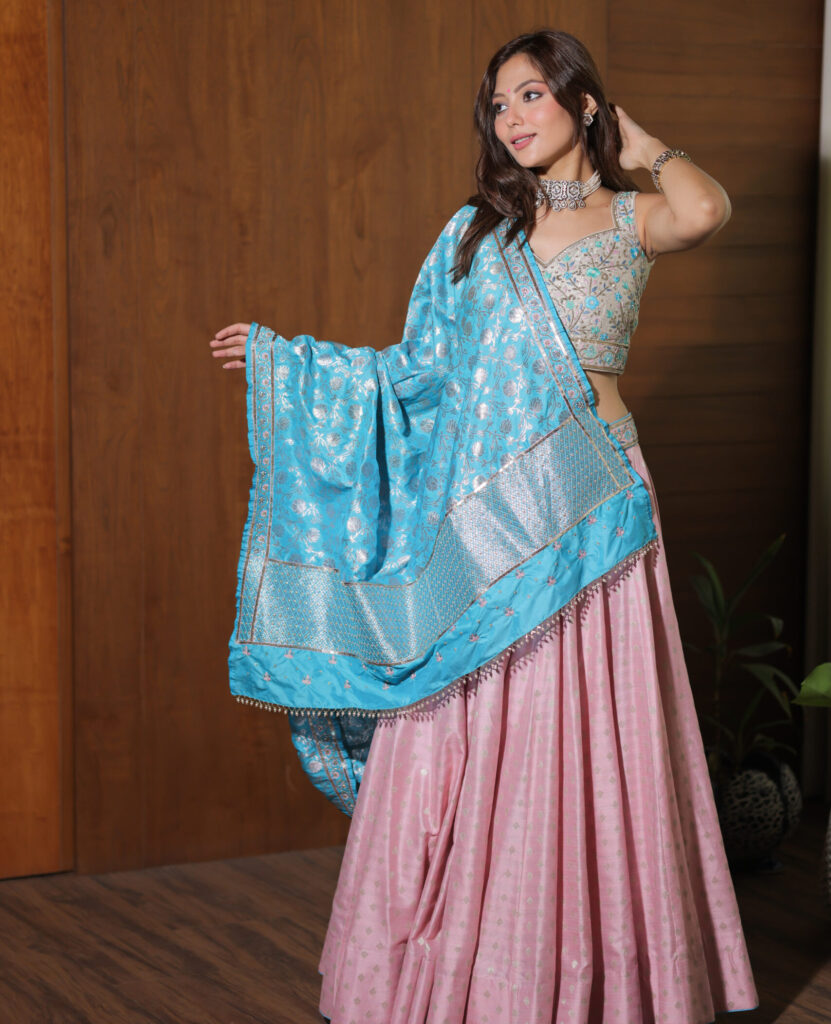 Munga Silk Lehenga Set with Banarasi Dupatta