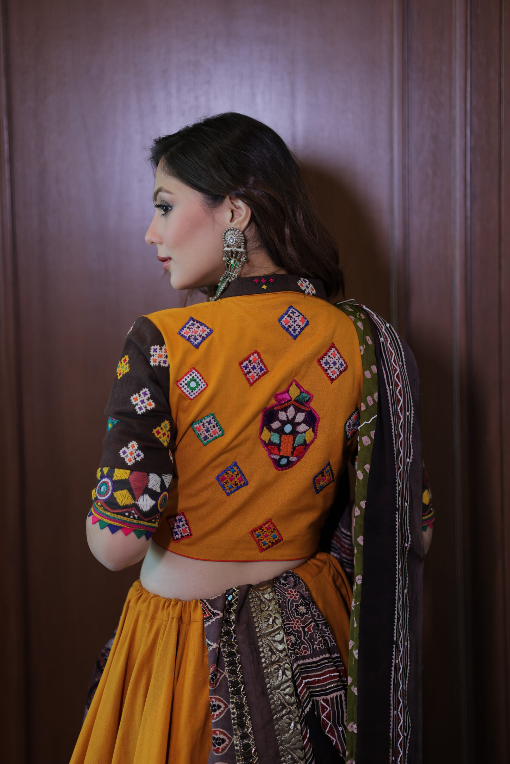 Mustard & Brown Handcrafted Chaniya Choli Set