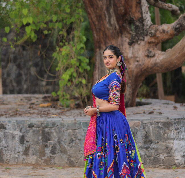 Royal Blue Multicolor Mirrorwork Navratri Lehenga Set