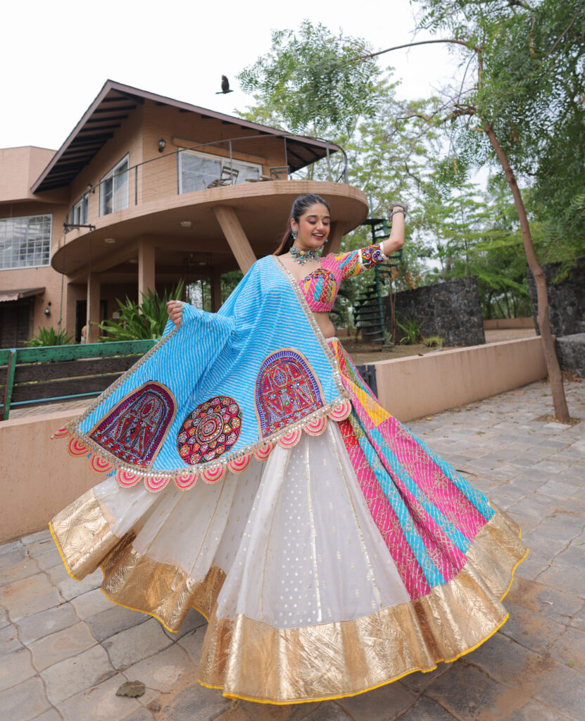 Multicolor Georgette Work Navratri Lehenga Set