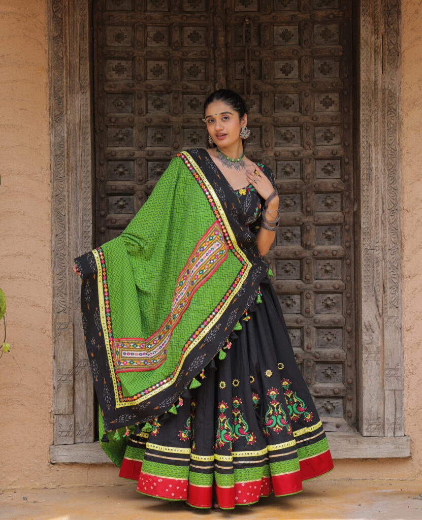 Black & Green Threadwork Navratri Lehenga Set