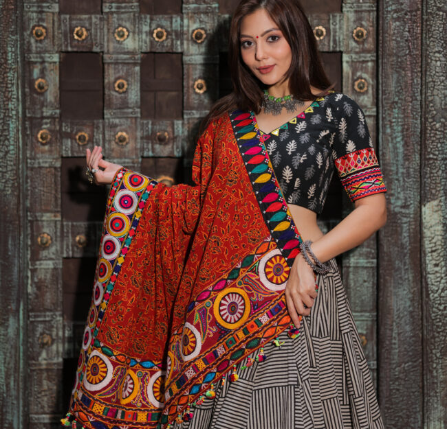 Black & White Striped Navratri Lehenga Set