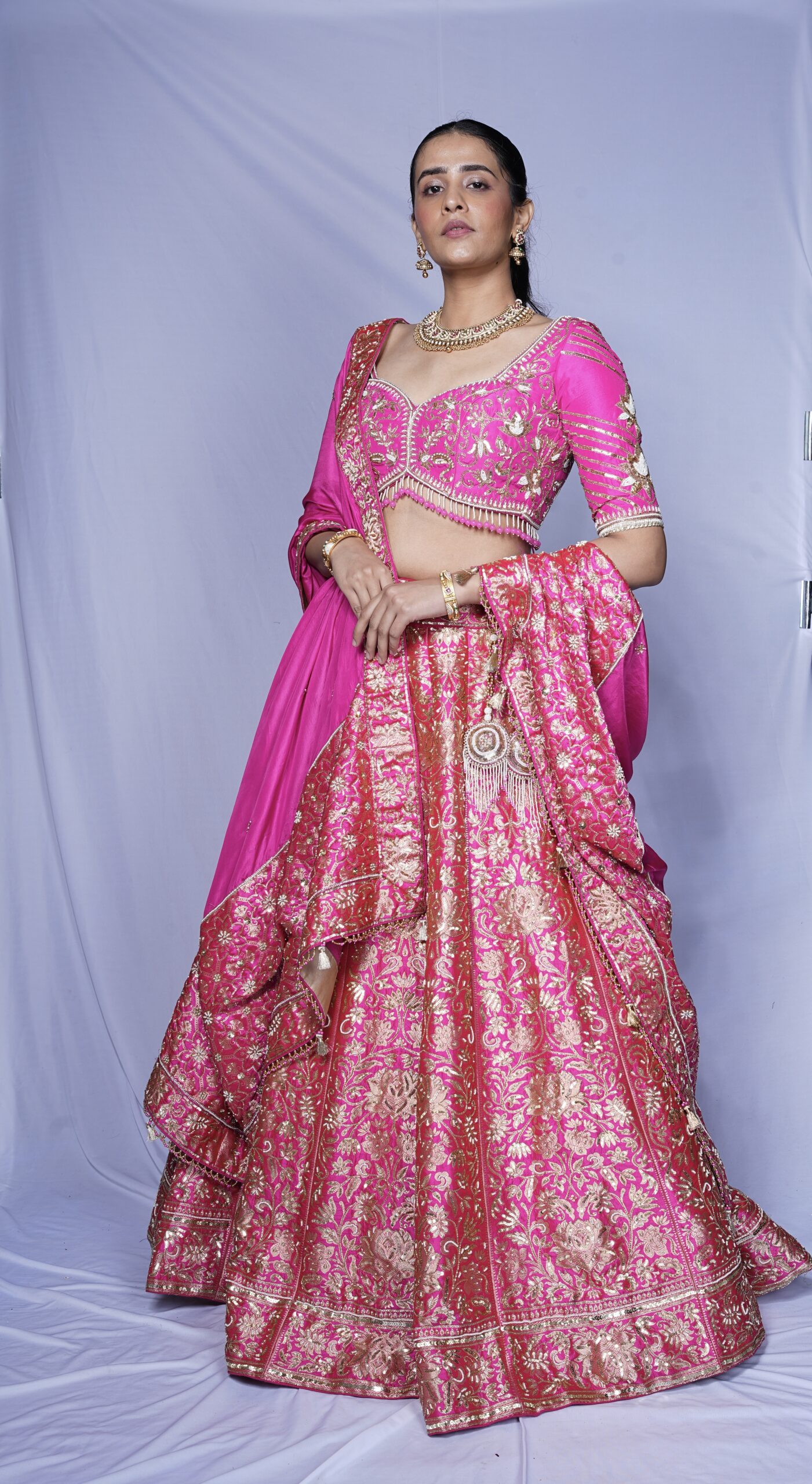 Rani Pink Banarasi Silk Lehenga Set