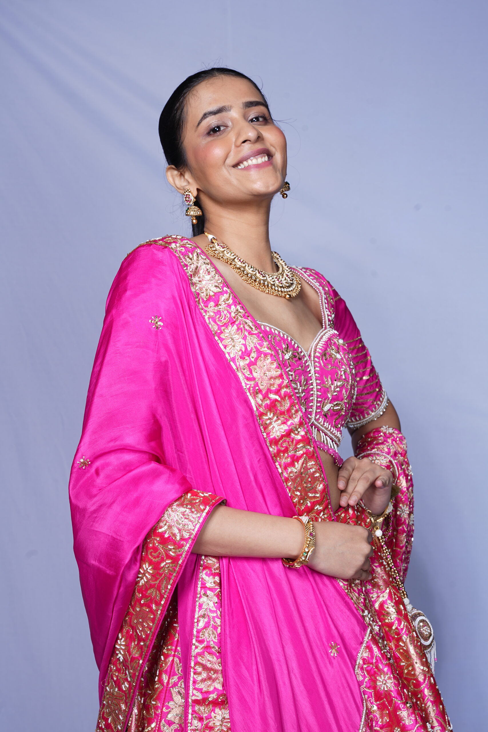 Rani Pink Banarasi Silk Lehenga Set