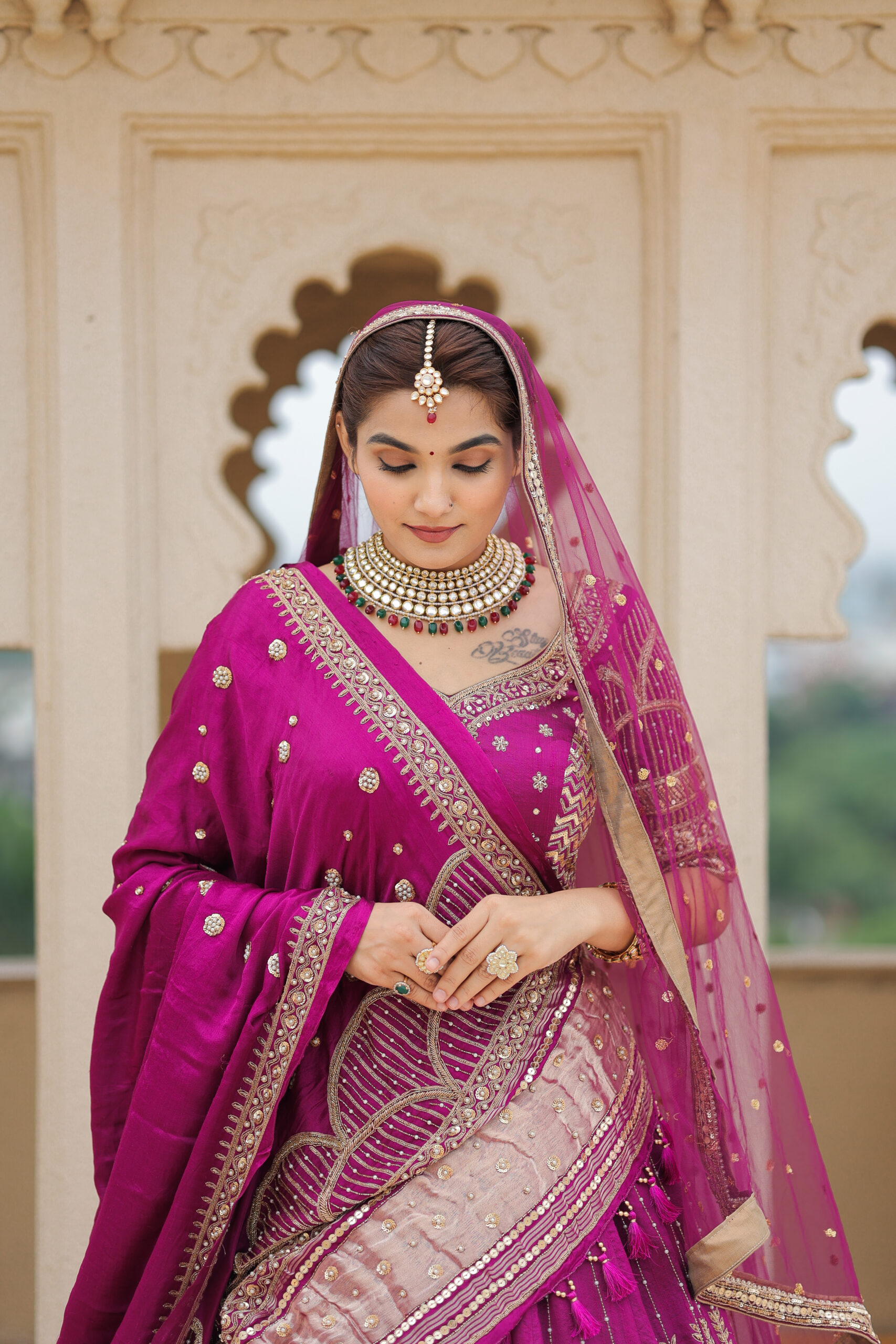 Raw Silk Lehenga Set with Gaji Silk Dupatta in Magenta