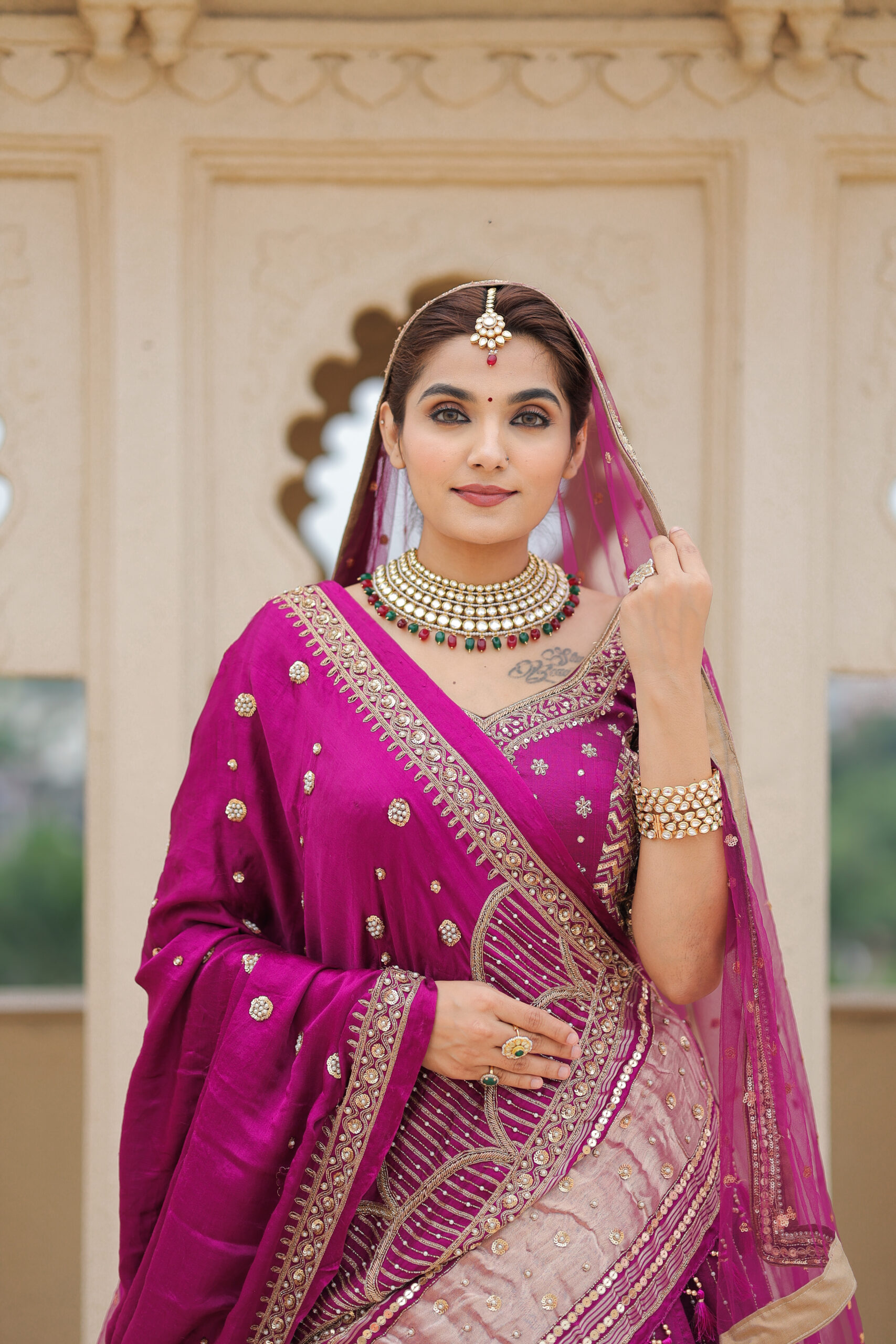 Raw Silk Lehenga Set with Gaji Silk Dupatta in Magenta