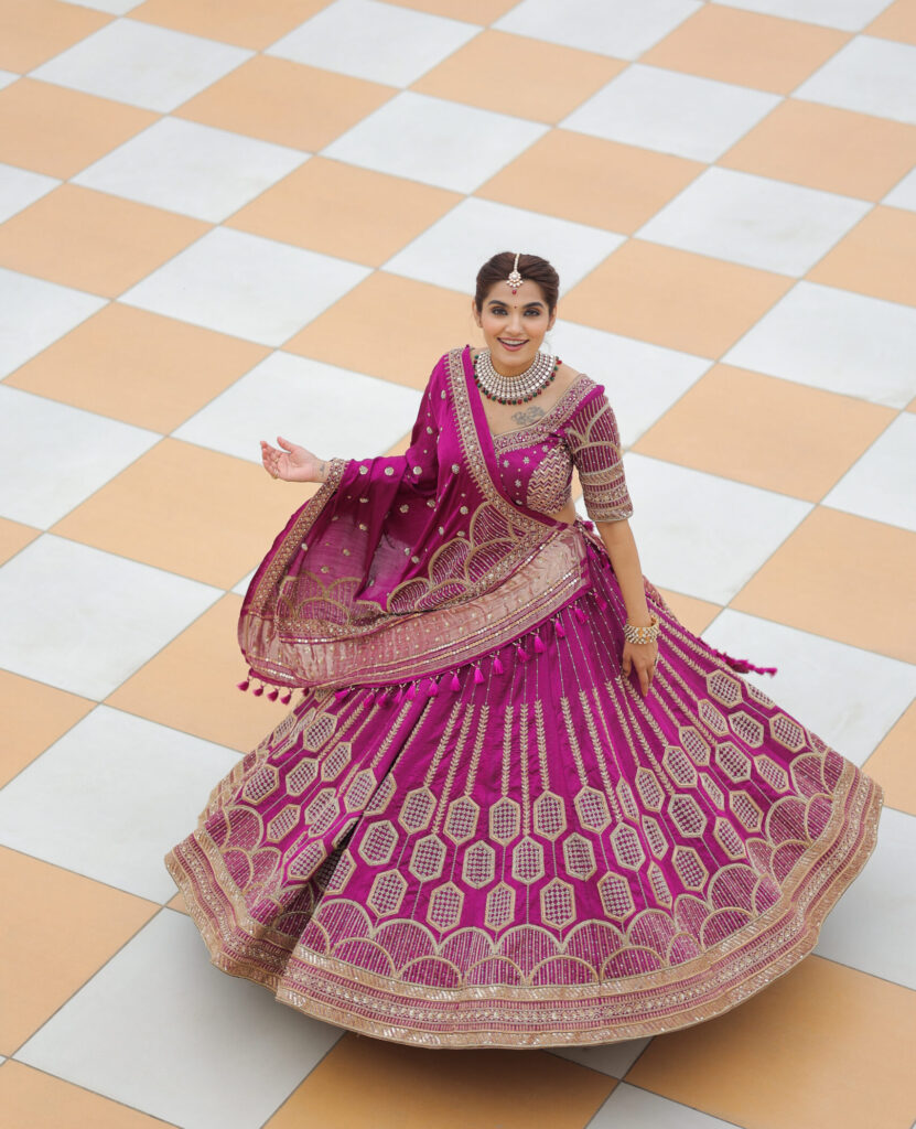 Raw Silk Lehenga Set with Gaji Silk Dupatta in Magenta