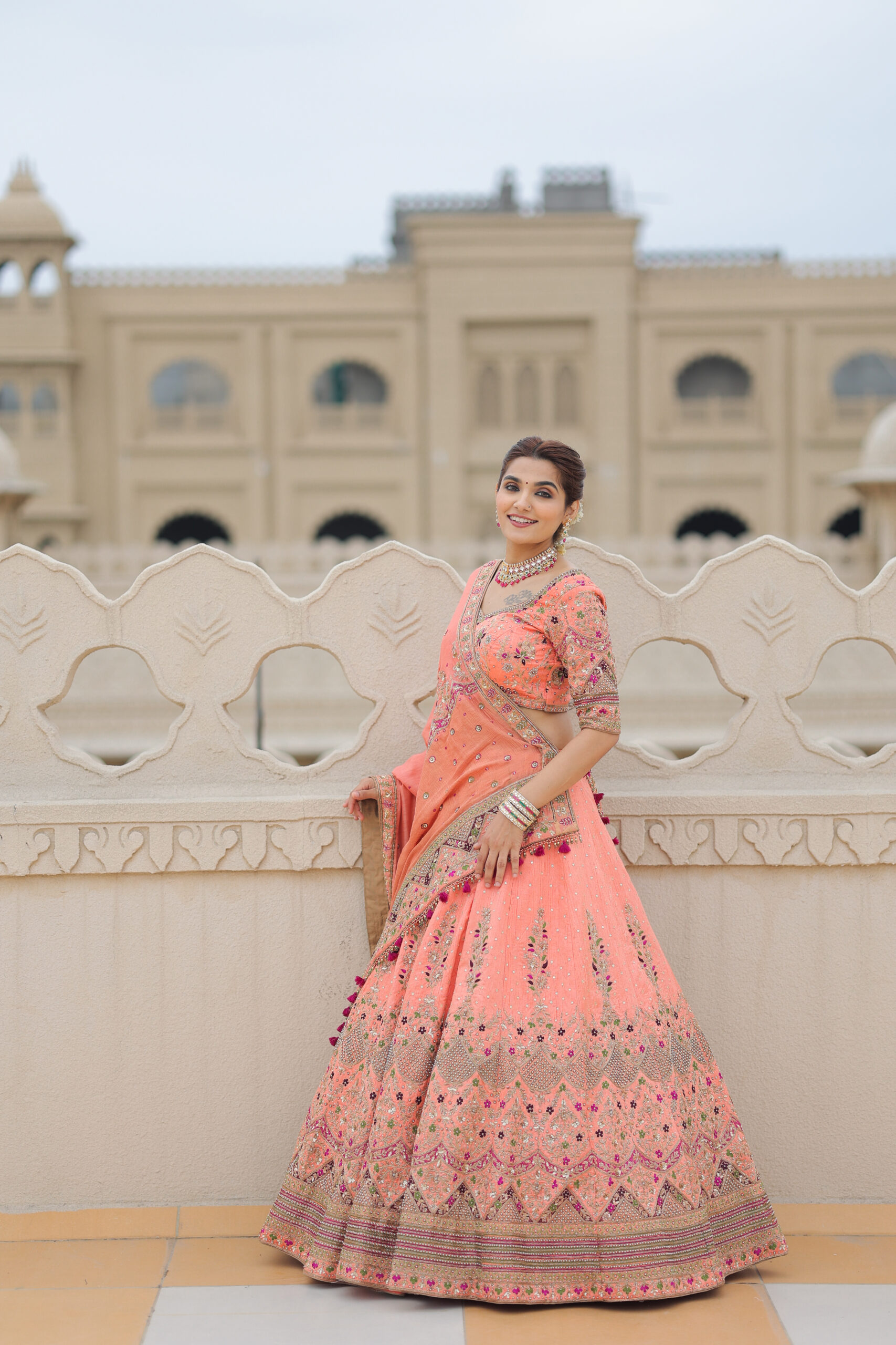 Raw Silk Bridal Lehenga Set with Embellished Dupatta