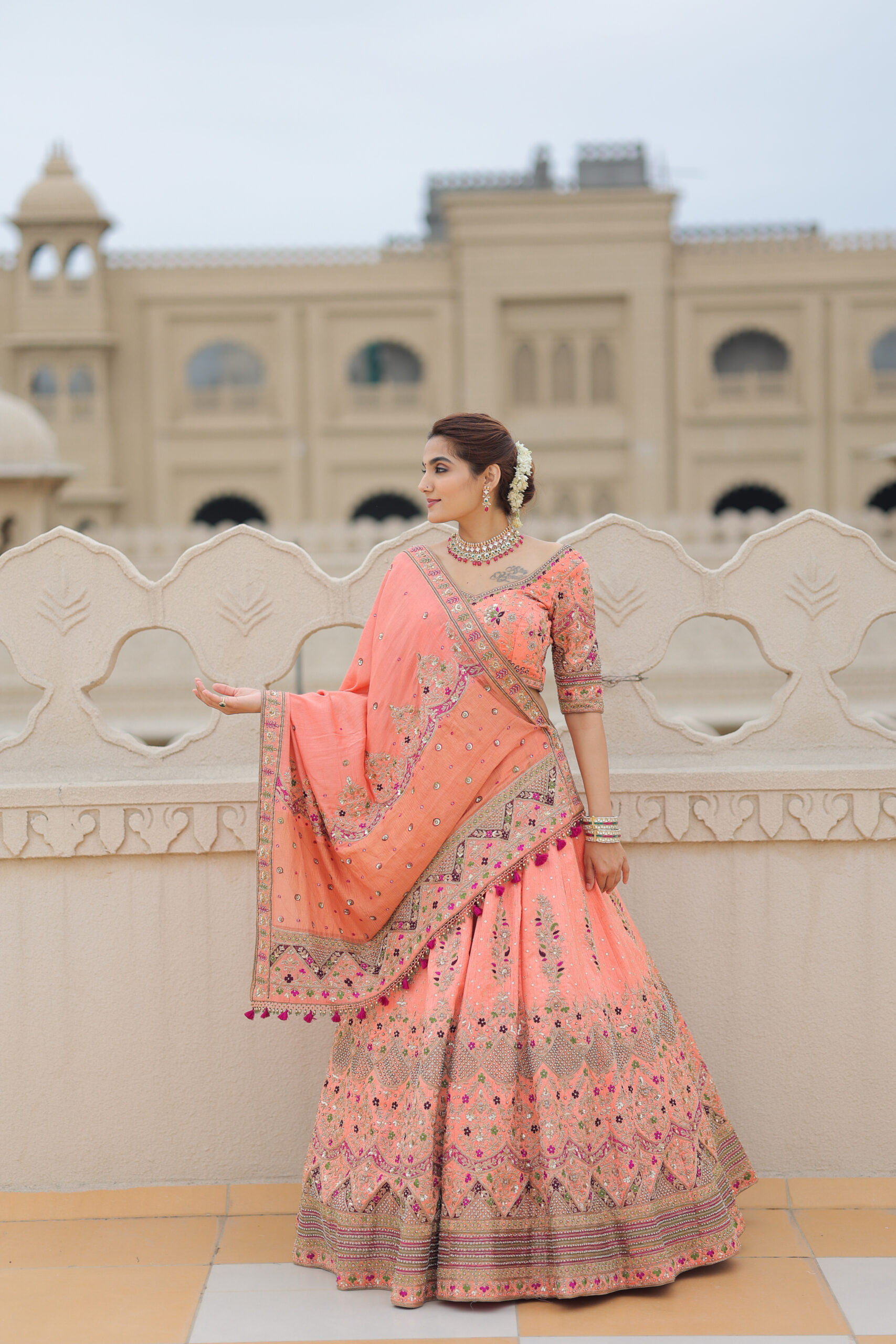 Raw Silk Bridal Lehenga Set with Embellished Dupatta