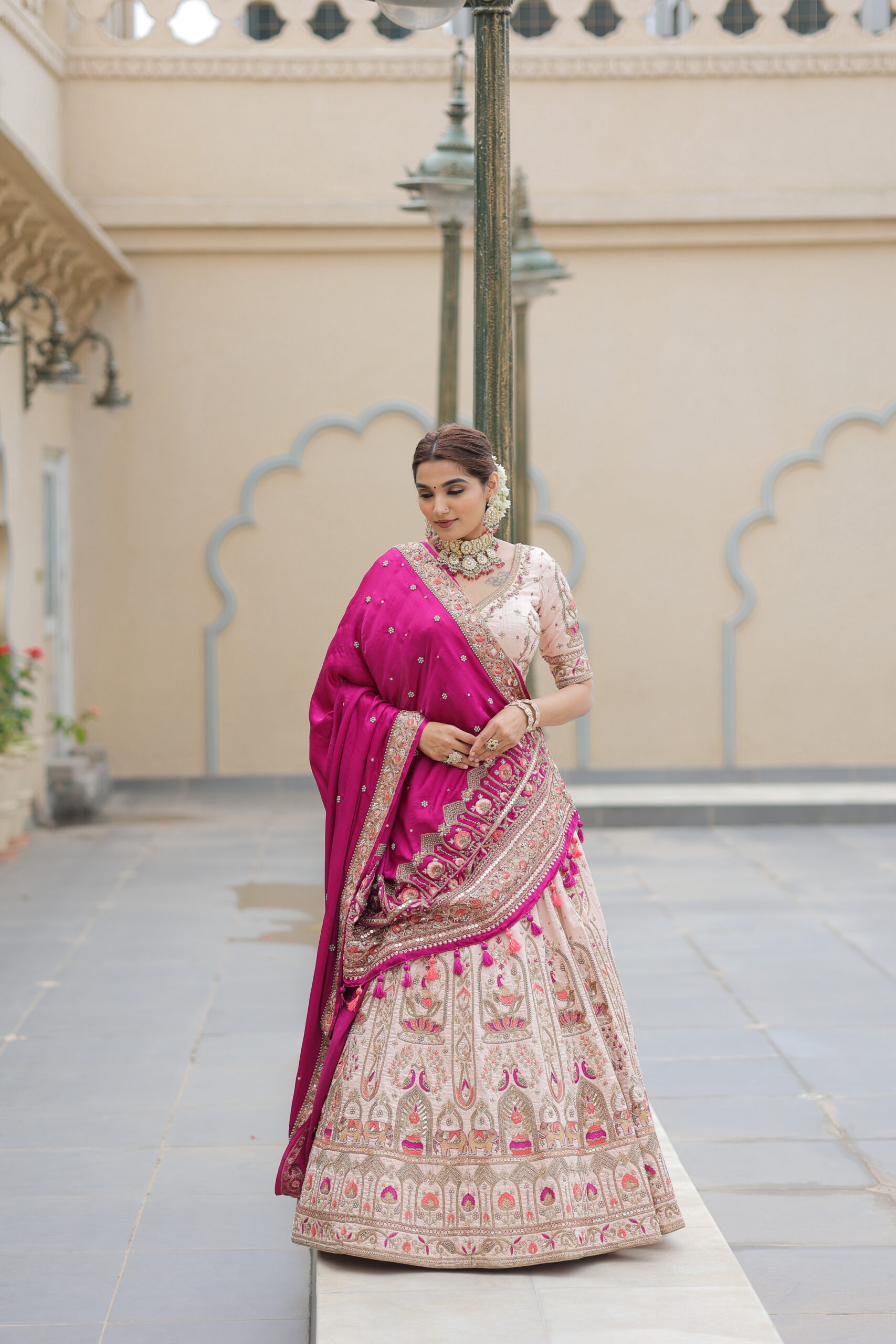 Peach Raw Silk Bridal Lehenga Set with Gaji Silk Dupatta