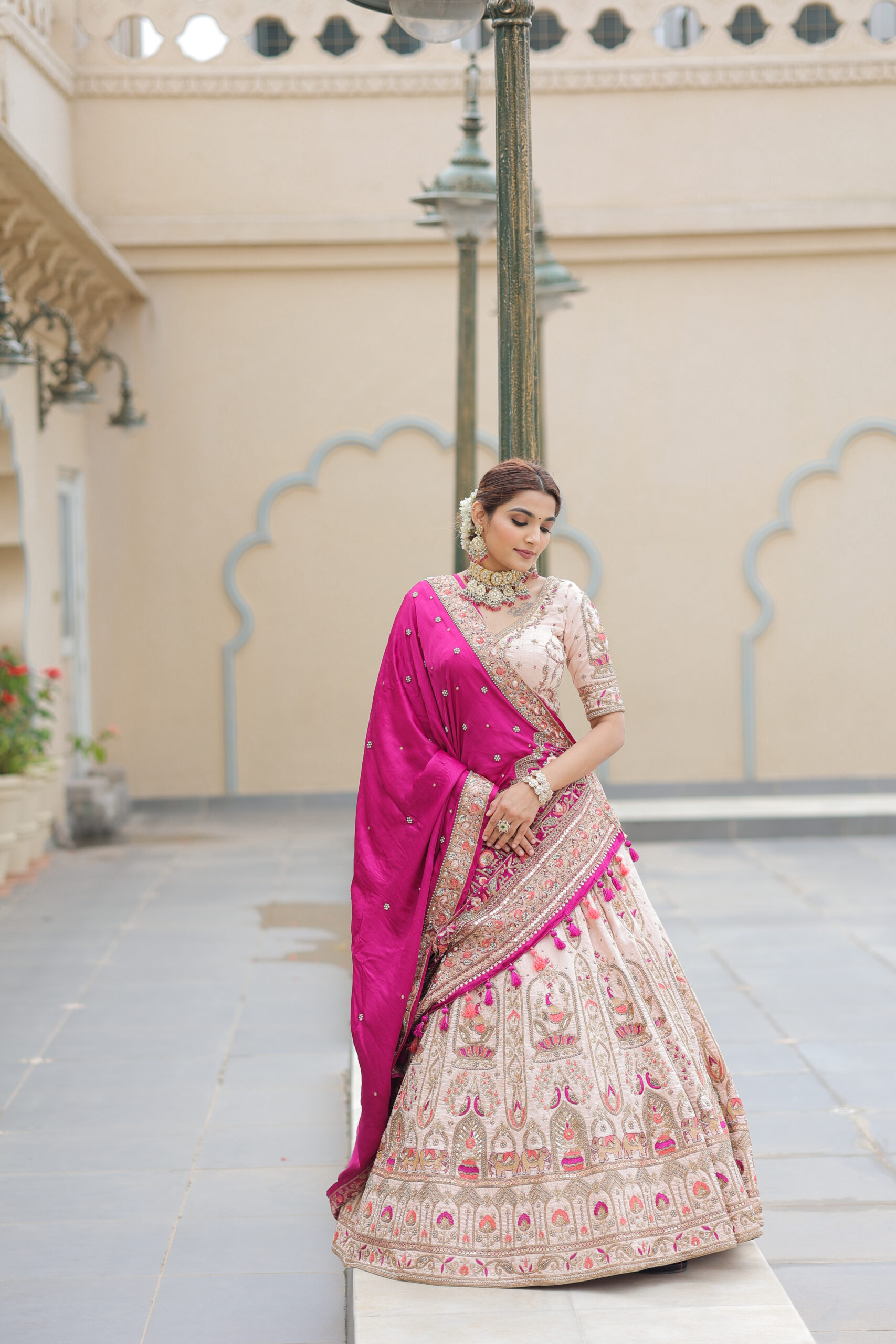 Peach Raw Silk Bridal Lehenga Set with Gaji Silk Dupatta