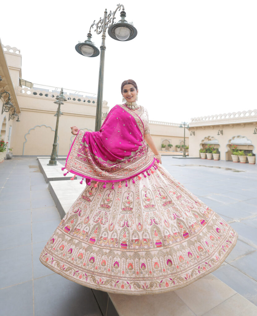 Peach Raw Silk Bridal Lehenga Set with Gaji Silk Dupatta