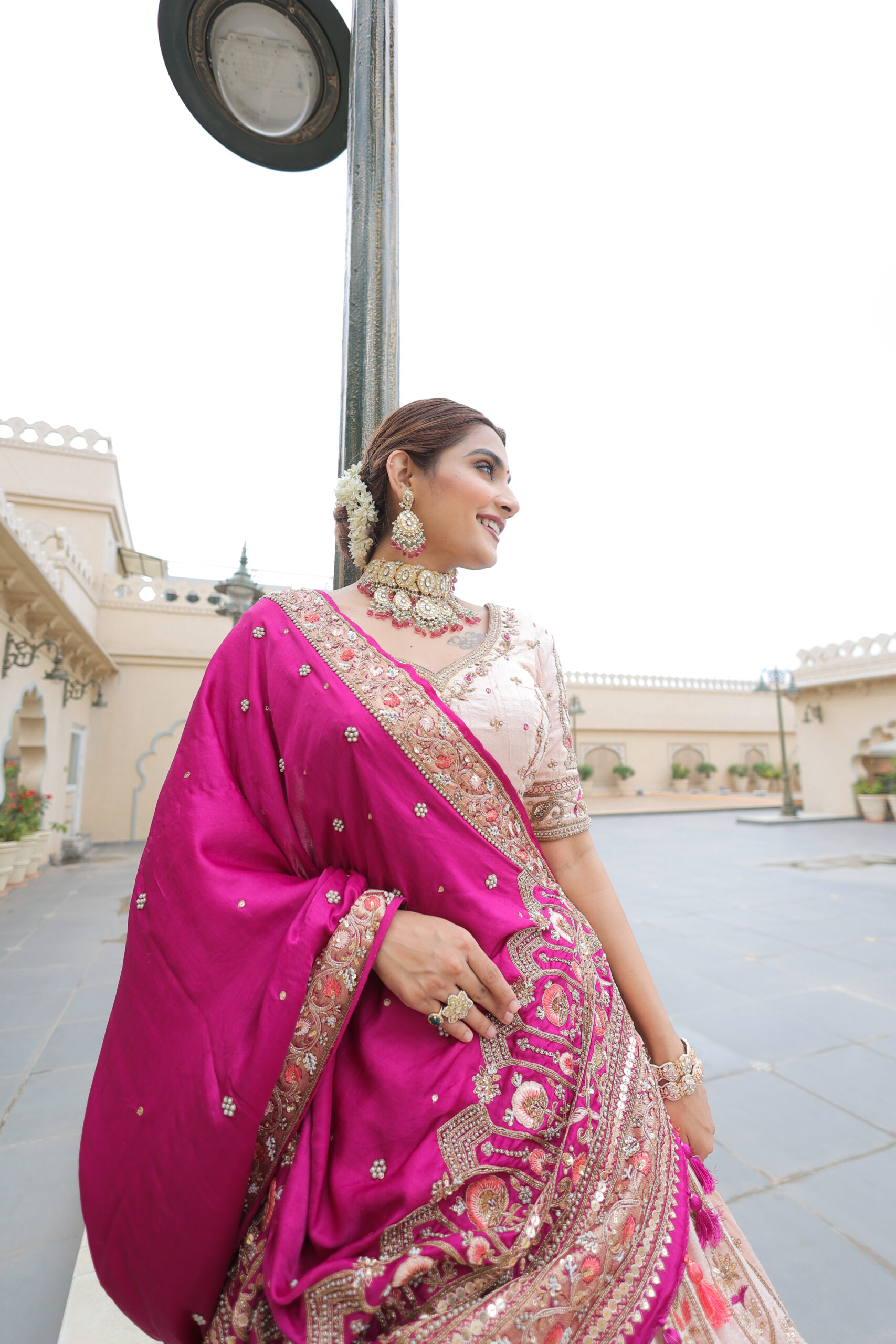 Peach Raw Silk Bridal Lehenga Set with Gaji Silk Dupatta