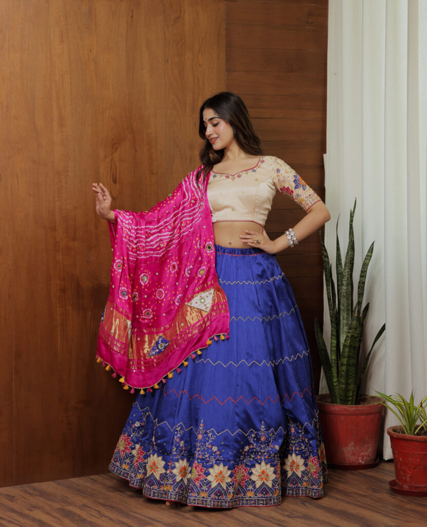Art Raw Silk Chaniyacholi with Bandhani Gaji Silk Dupatta