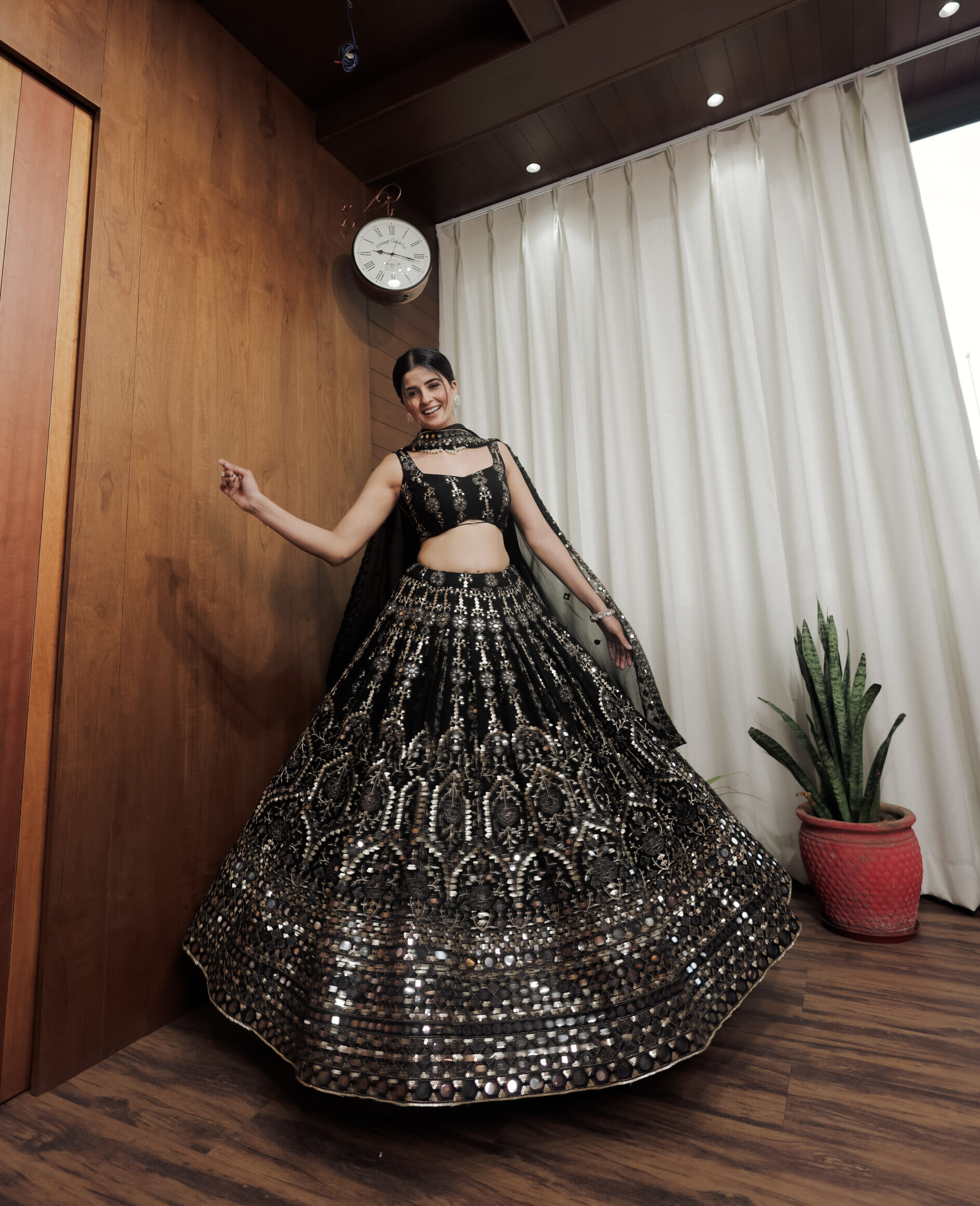 Black Mirror Work Georgette Lehenga Set