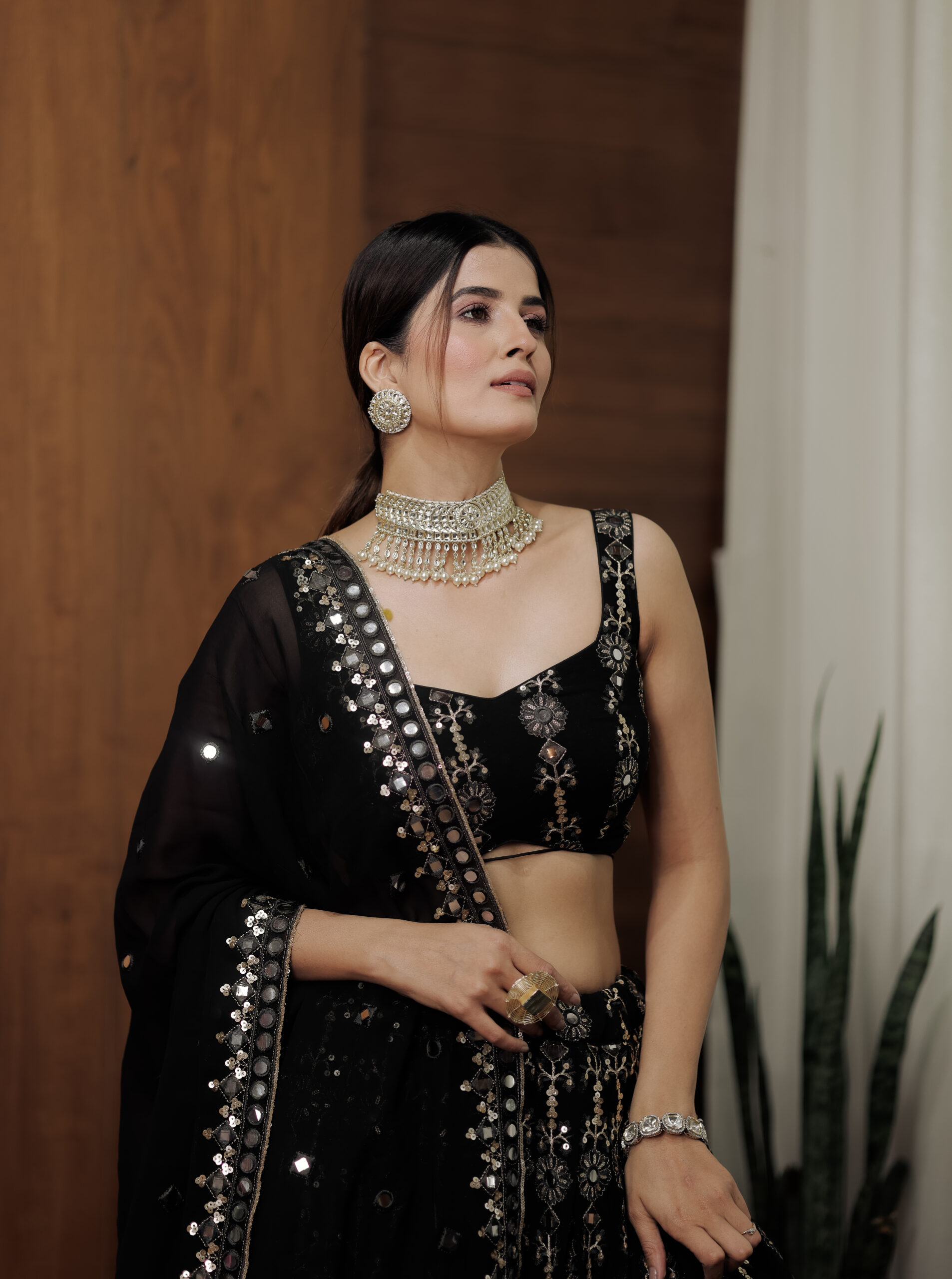 Black Mirror Work Georgette Lehenga Set