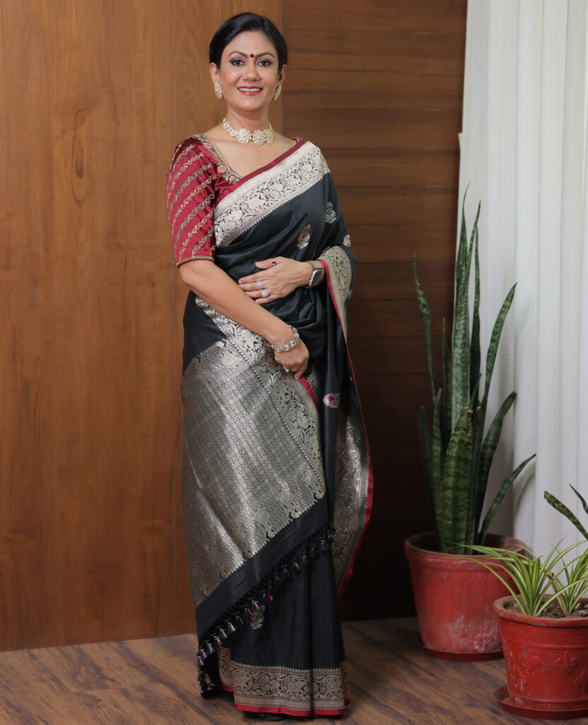 Black Banarasi Silk Saree with Silver Zari.