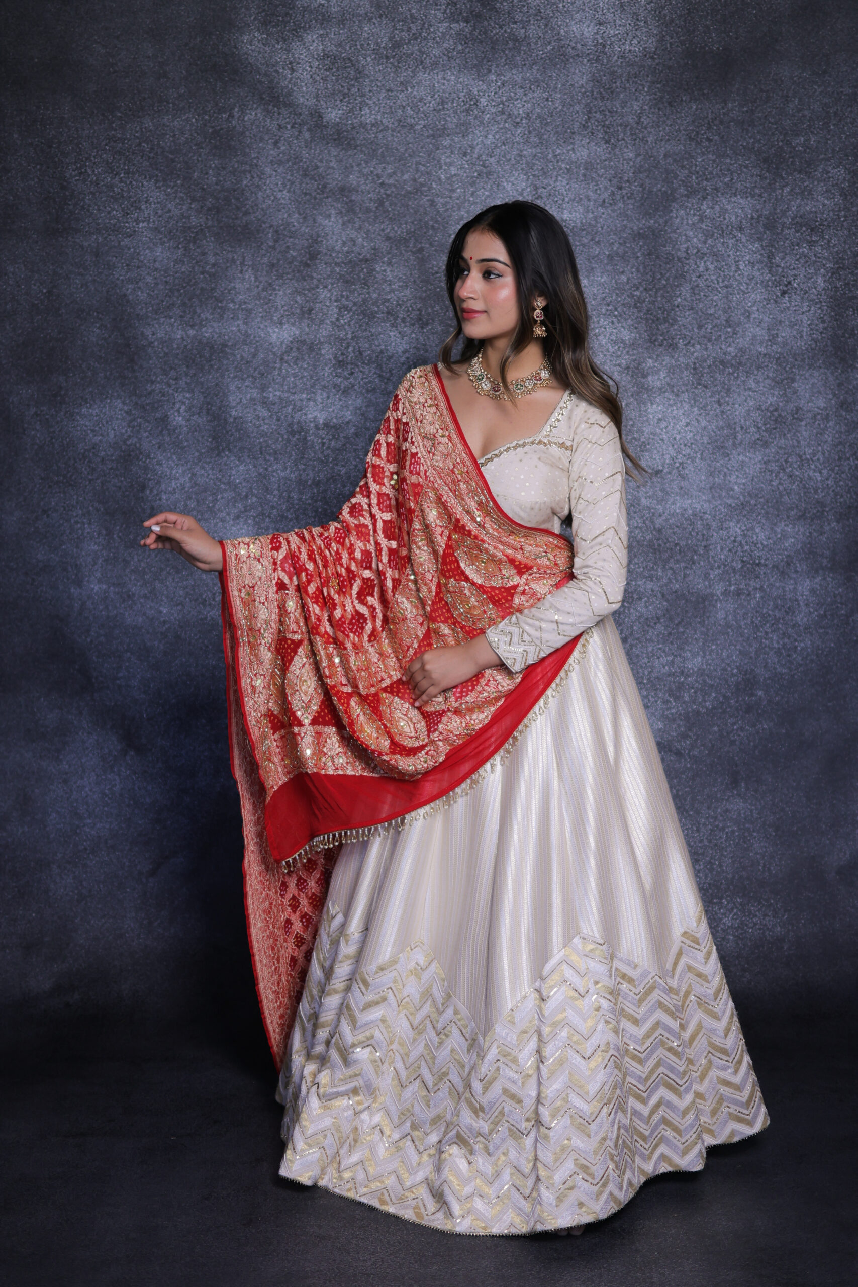Ivory & Red Designer Chaniya Choli Set – Regal Contrast Edition