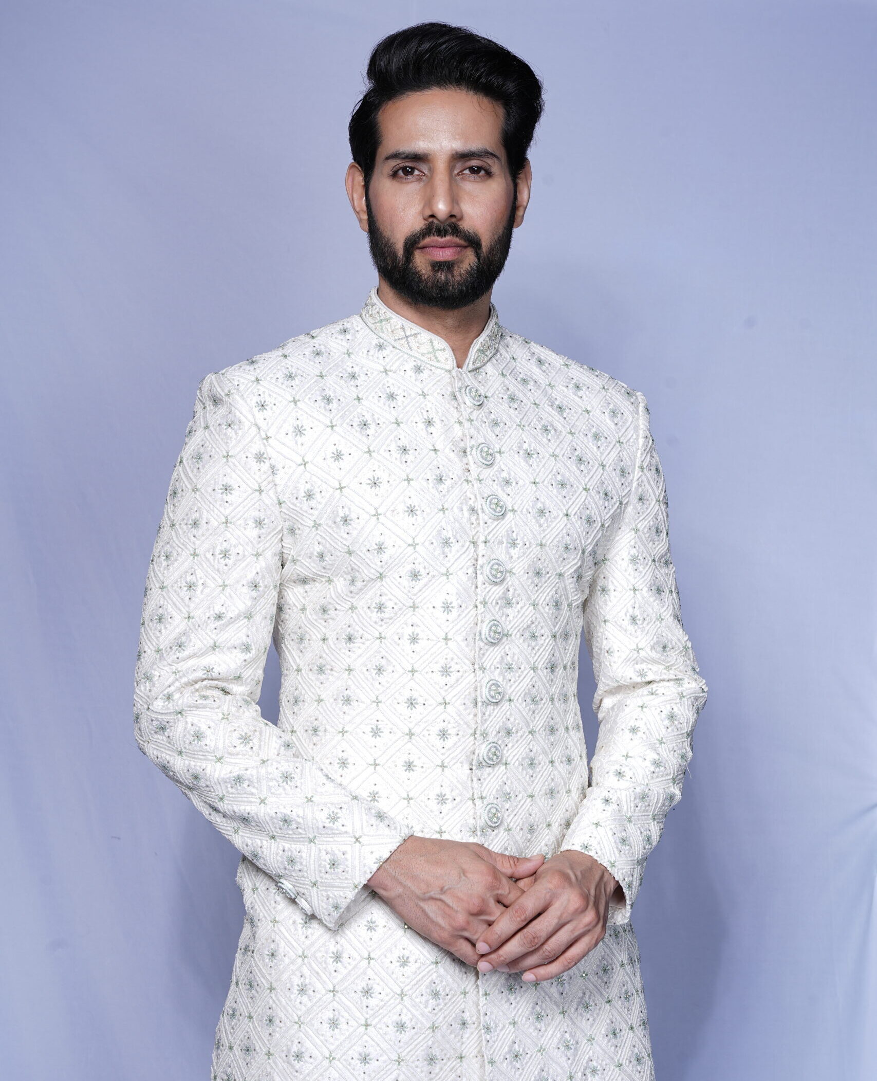 Royal White Kurta with Silver Work for Men