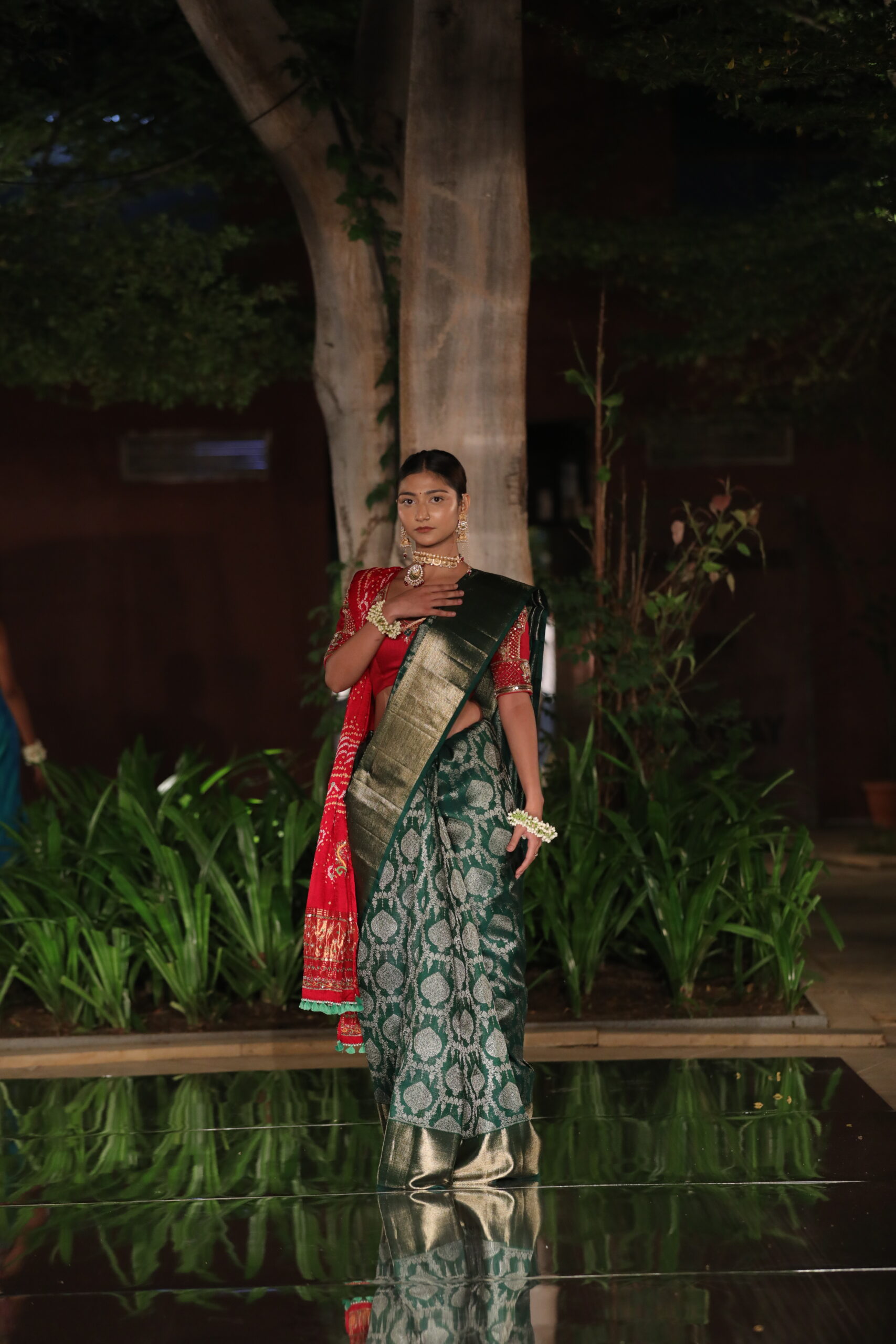 Bottle Green Kanjeevaram Silk Saree with Golden Zari Weaving
