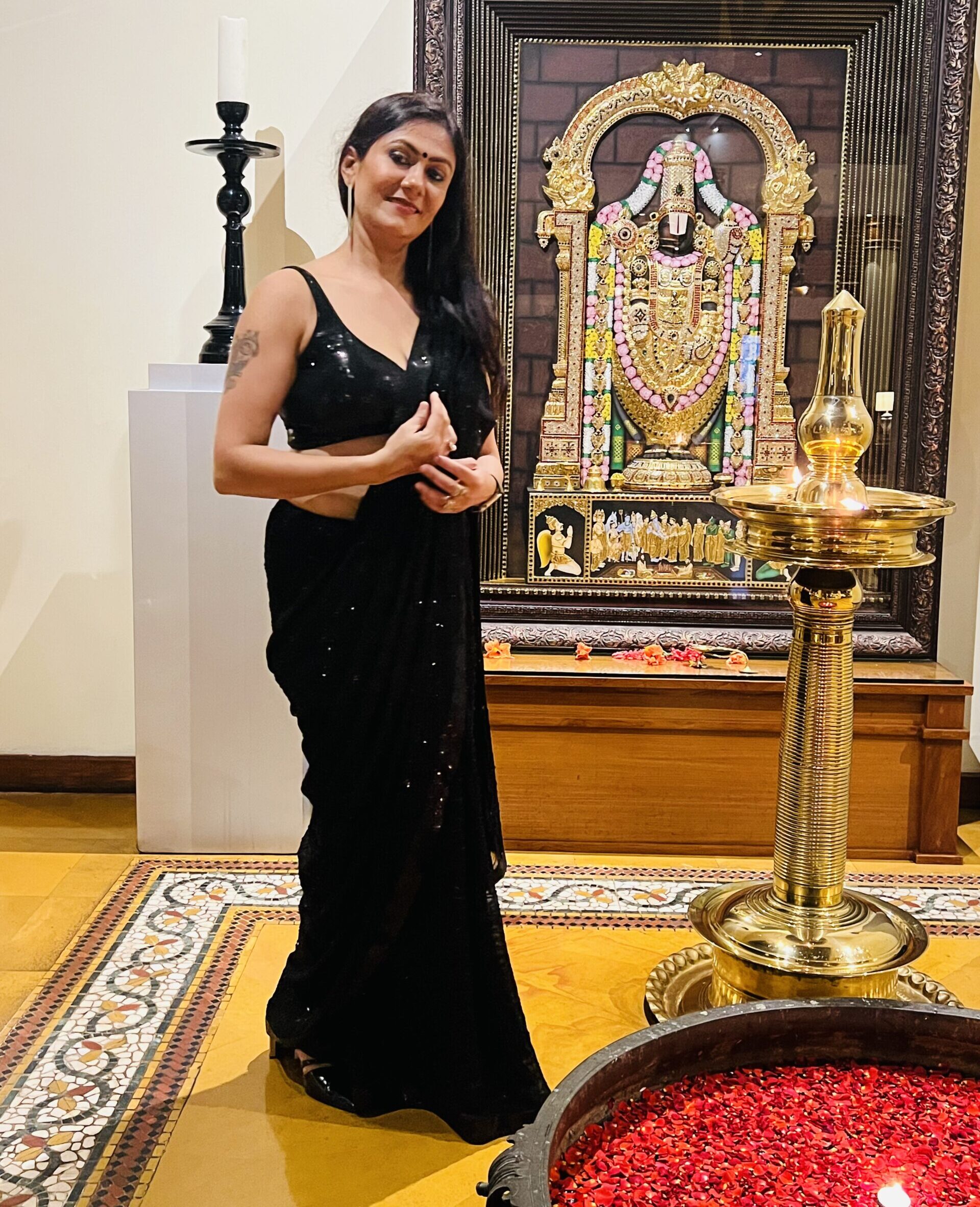 Black Sequin Georgette Saree with Matching Blouse