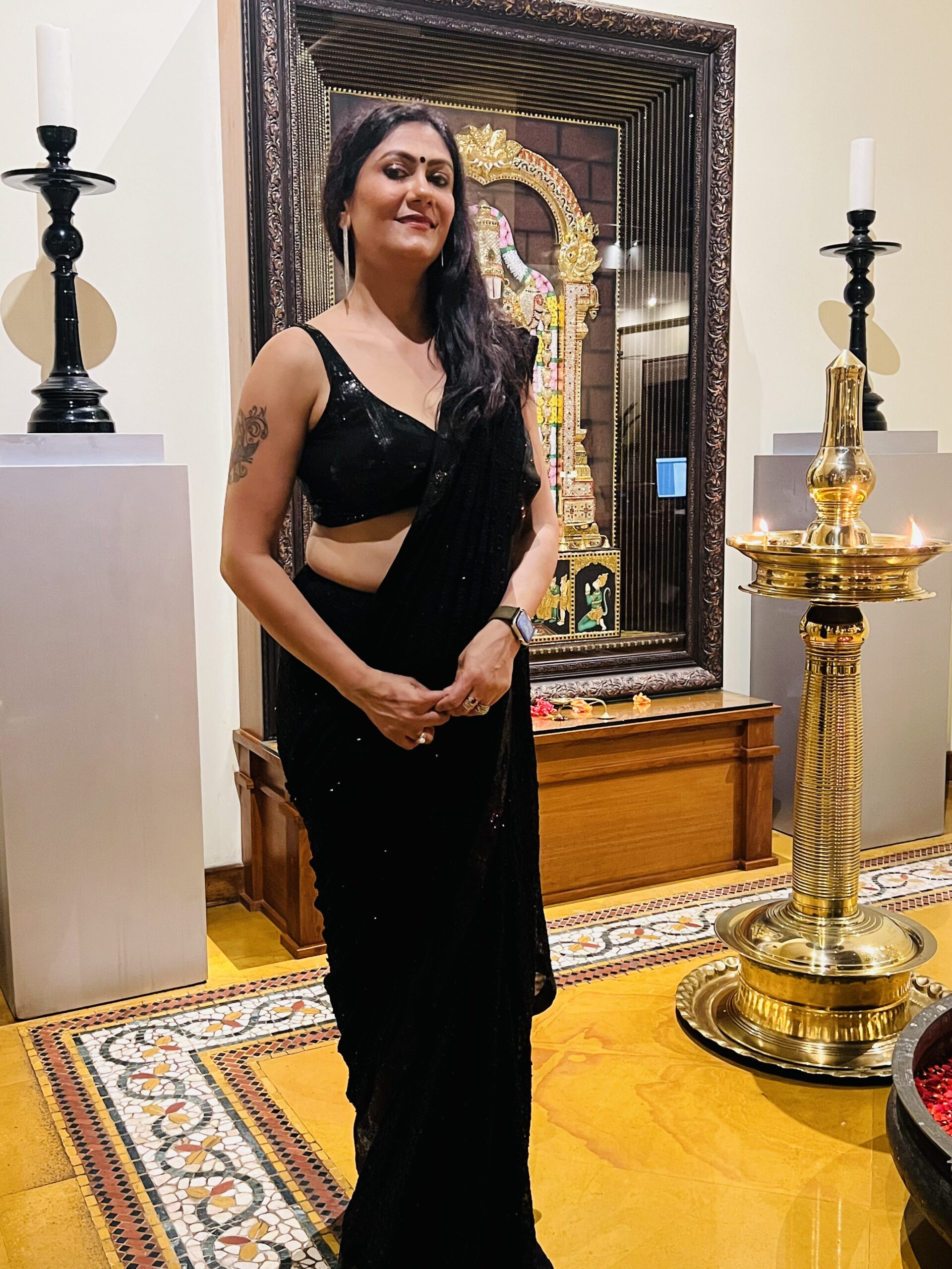 Black Sequin Georgette Saree with Matching Blouse