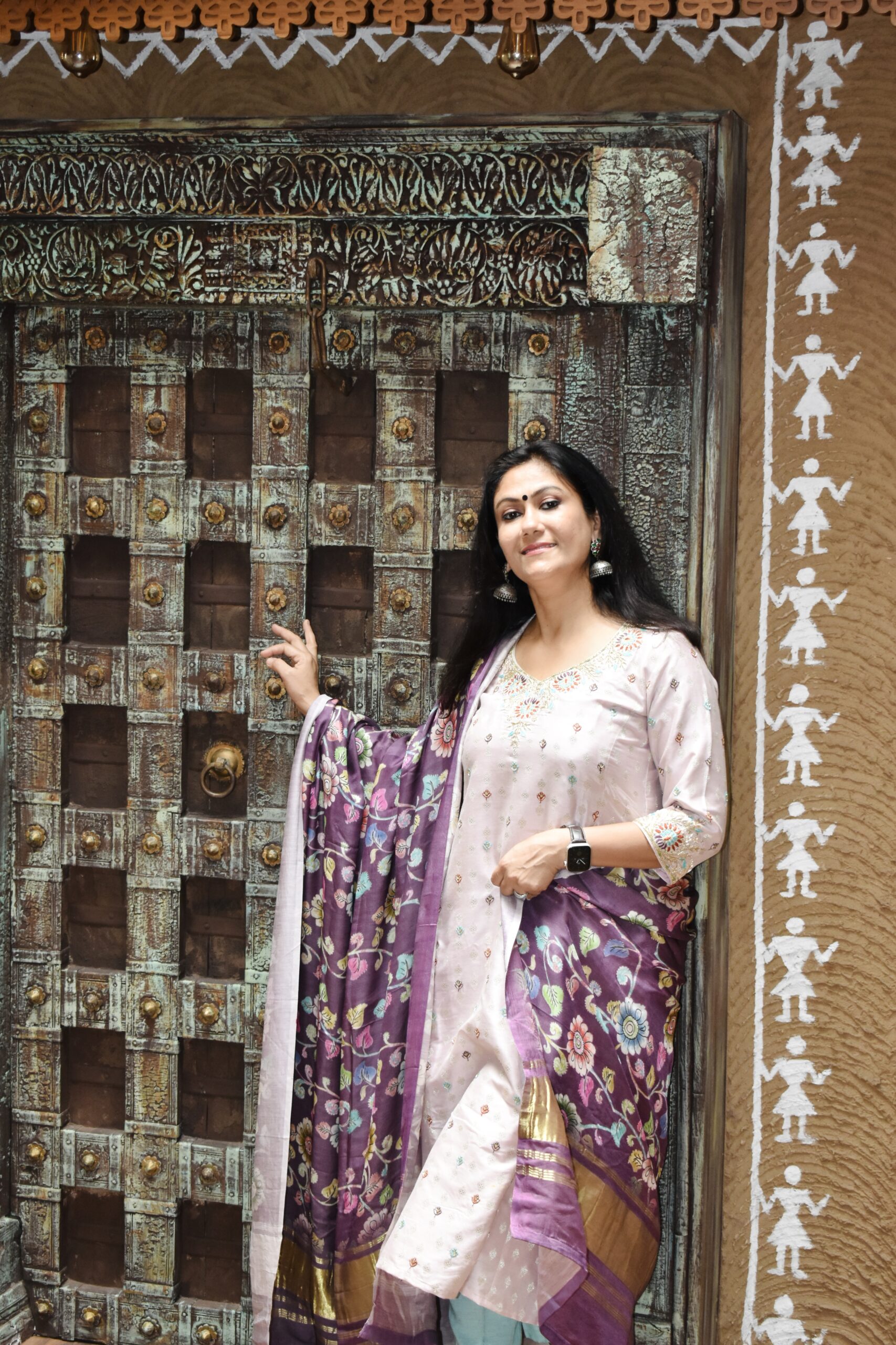 Soft Pink Pure Silk Kurta Set with Purple Modal Silk Dupatta