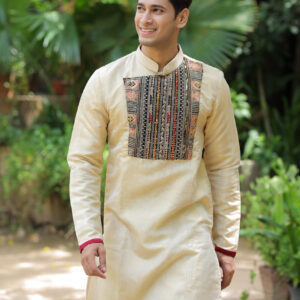 Cream Kurta Set with Red Pajama