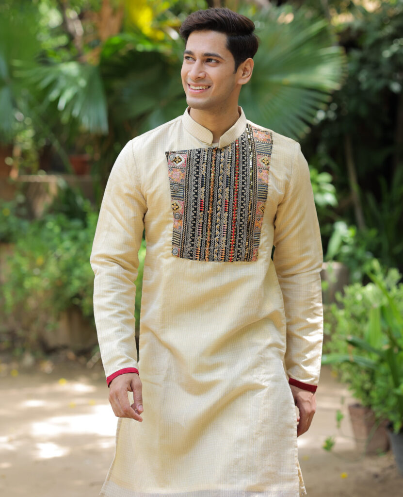 Cream Kurta Set with Red Pajama