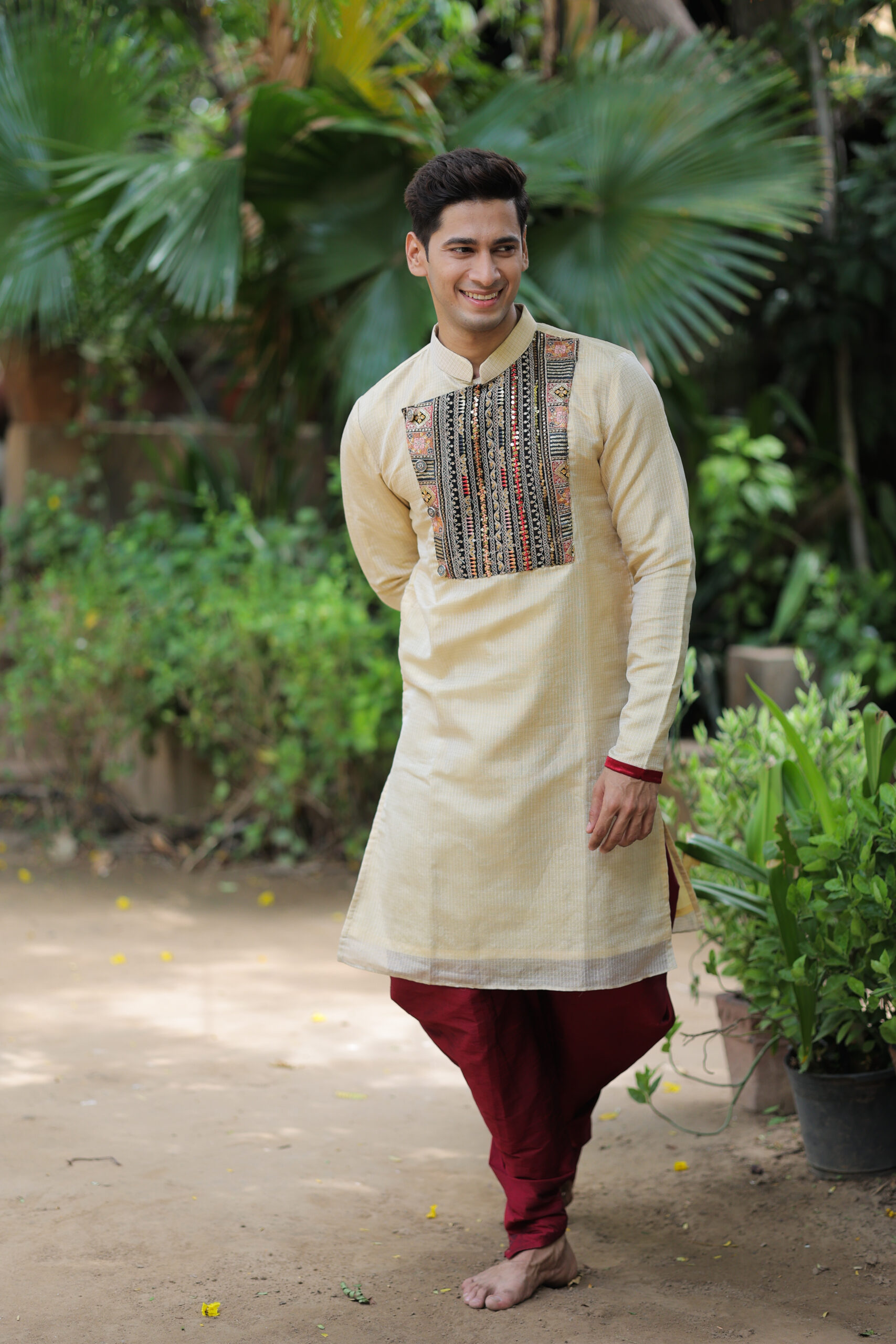 Cream Kurta Set with Red Pajama