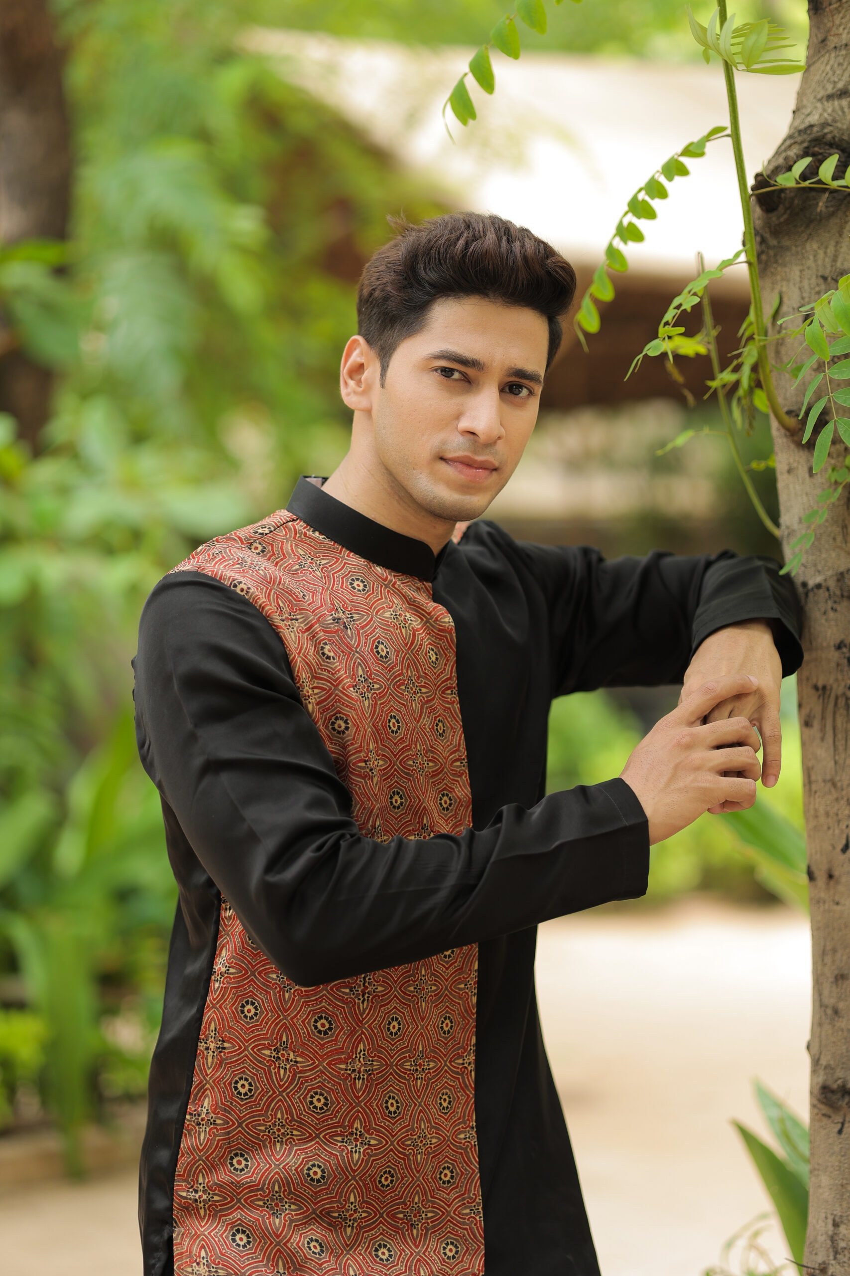 Black Kurta Set with Brown Work for Men