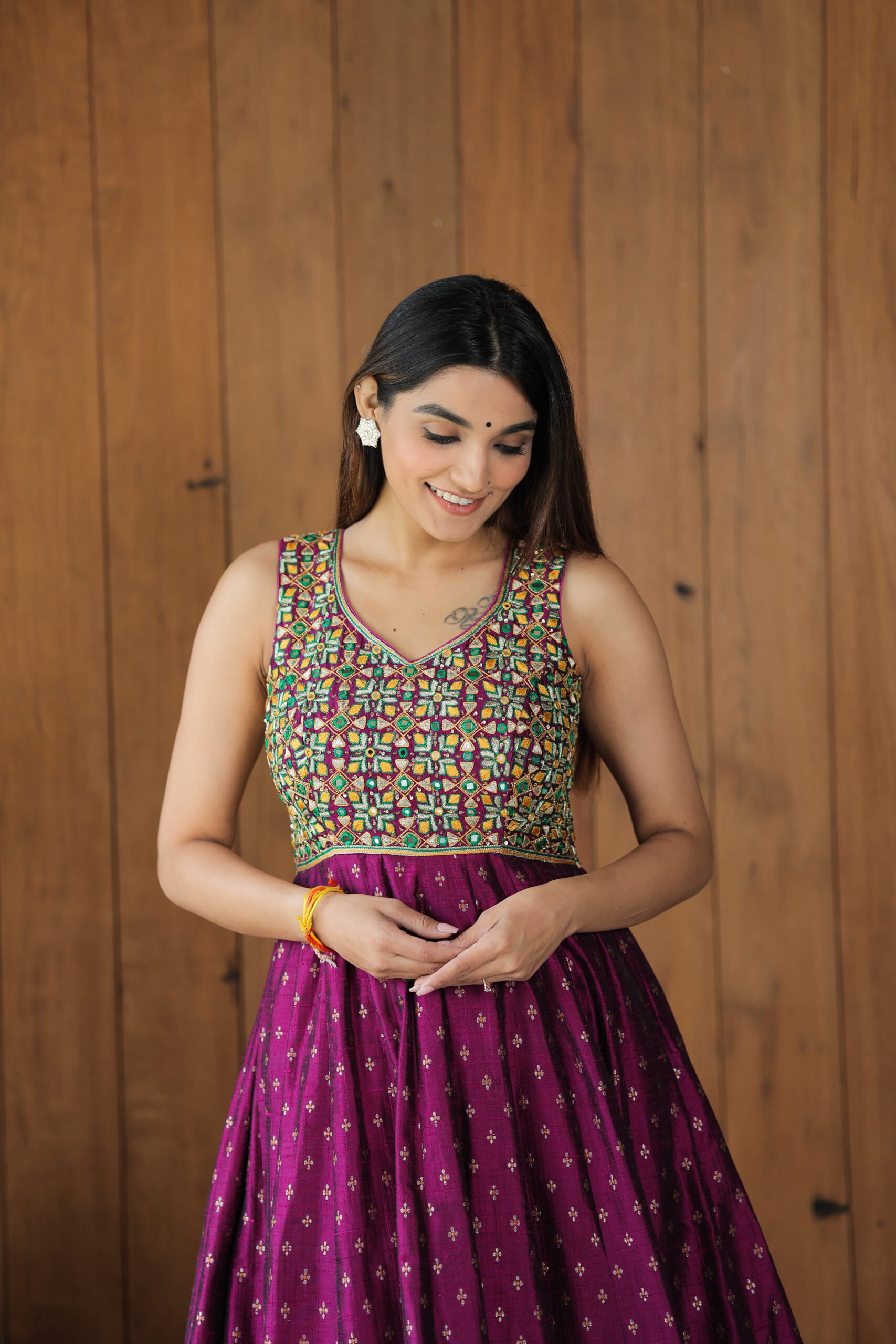 Magenta pink Raw Silk Anarkali with 5-Meter Flair