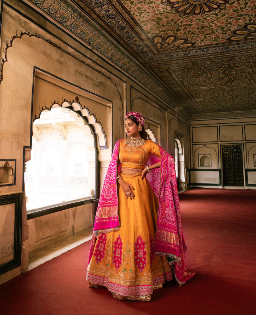 “Radiant Royalty” Mustard & Rani Semi-Bridal Lehenga Set
