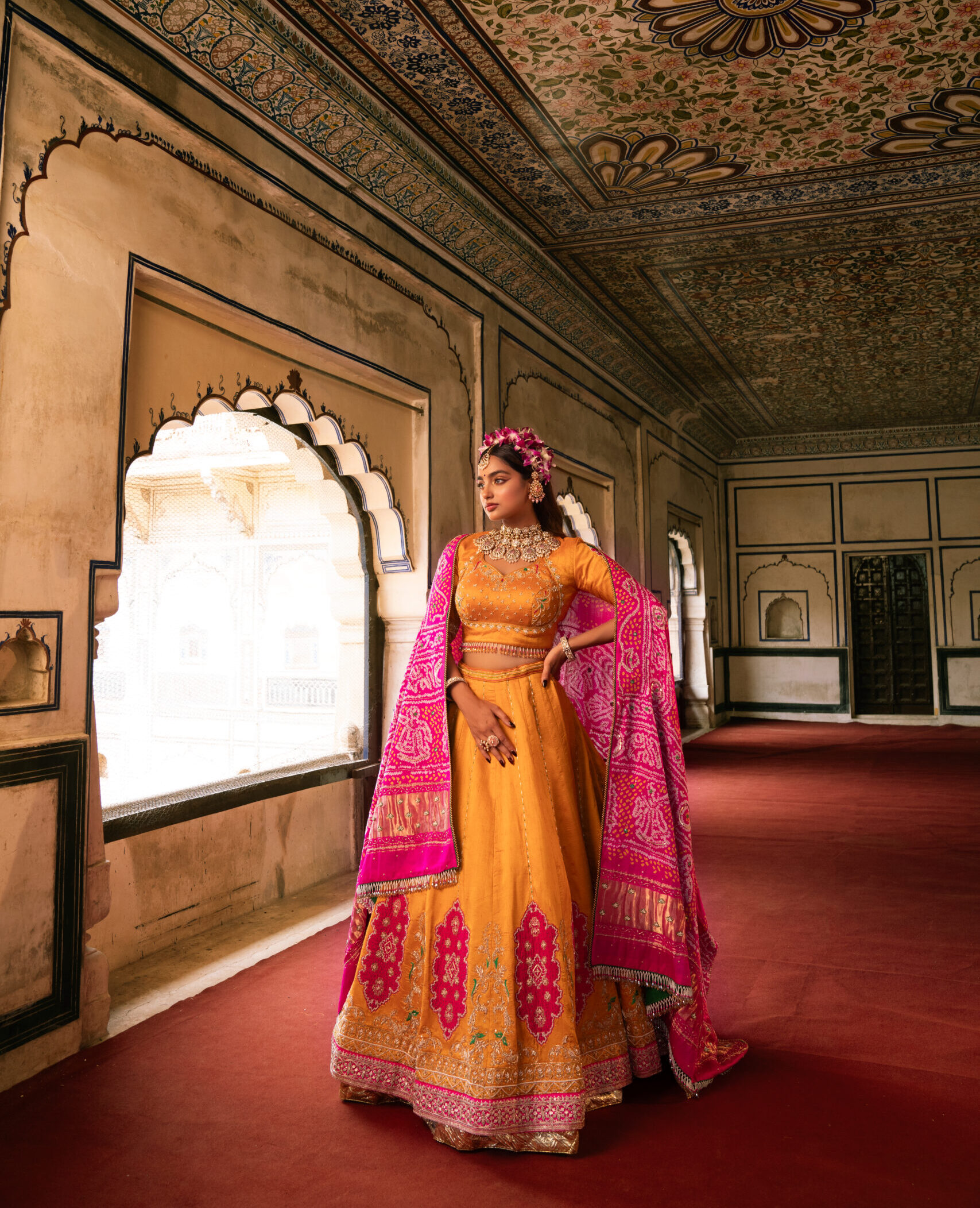 “Radiant Royalty” Mustard & Rani Semi-Bridal Lehenga Set