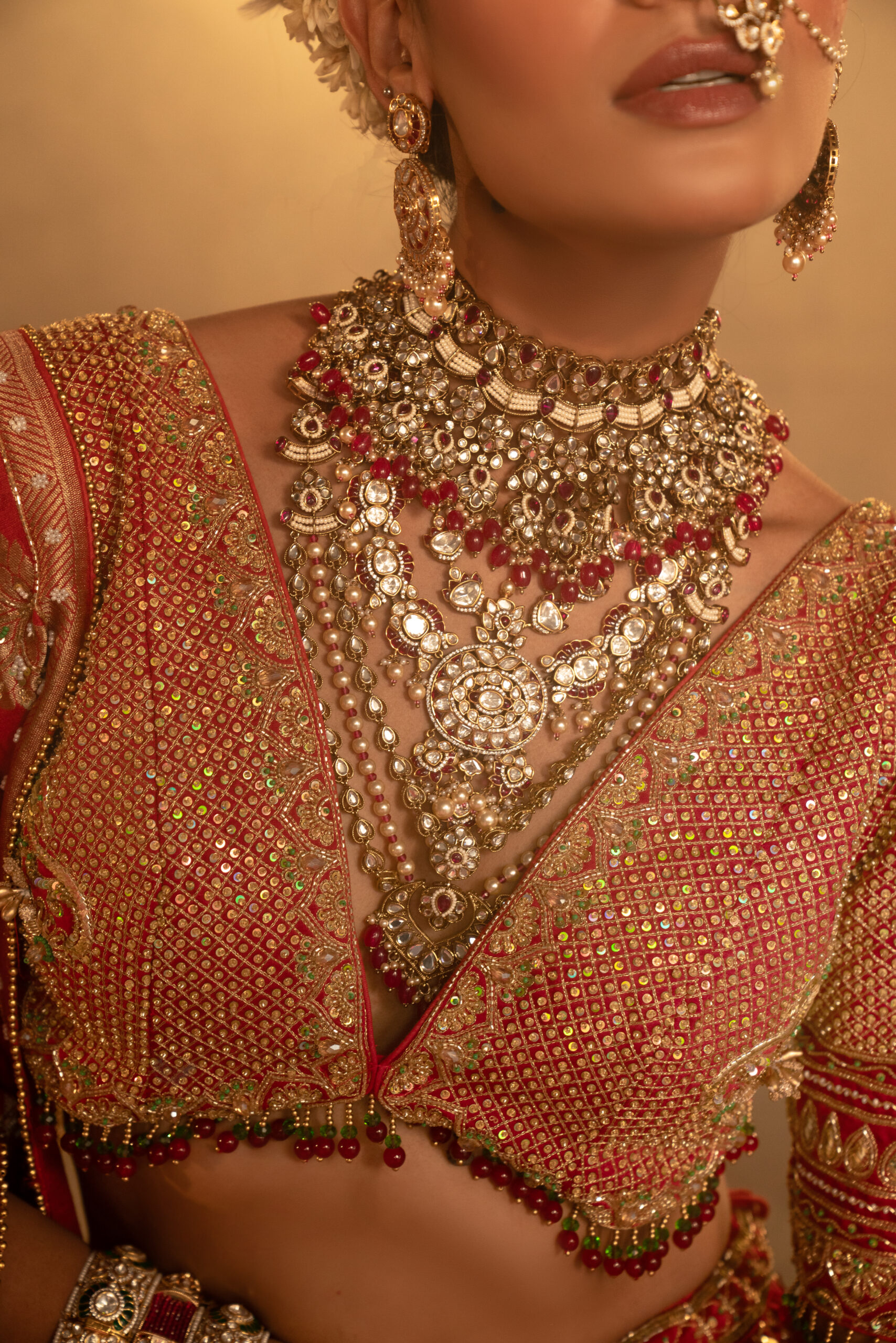 Regal Red Modal Silk Mukais Embroidered Bridal Lehenga Set