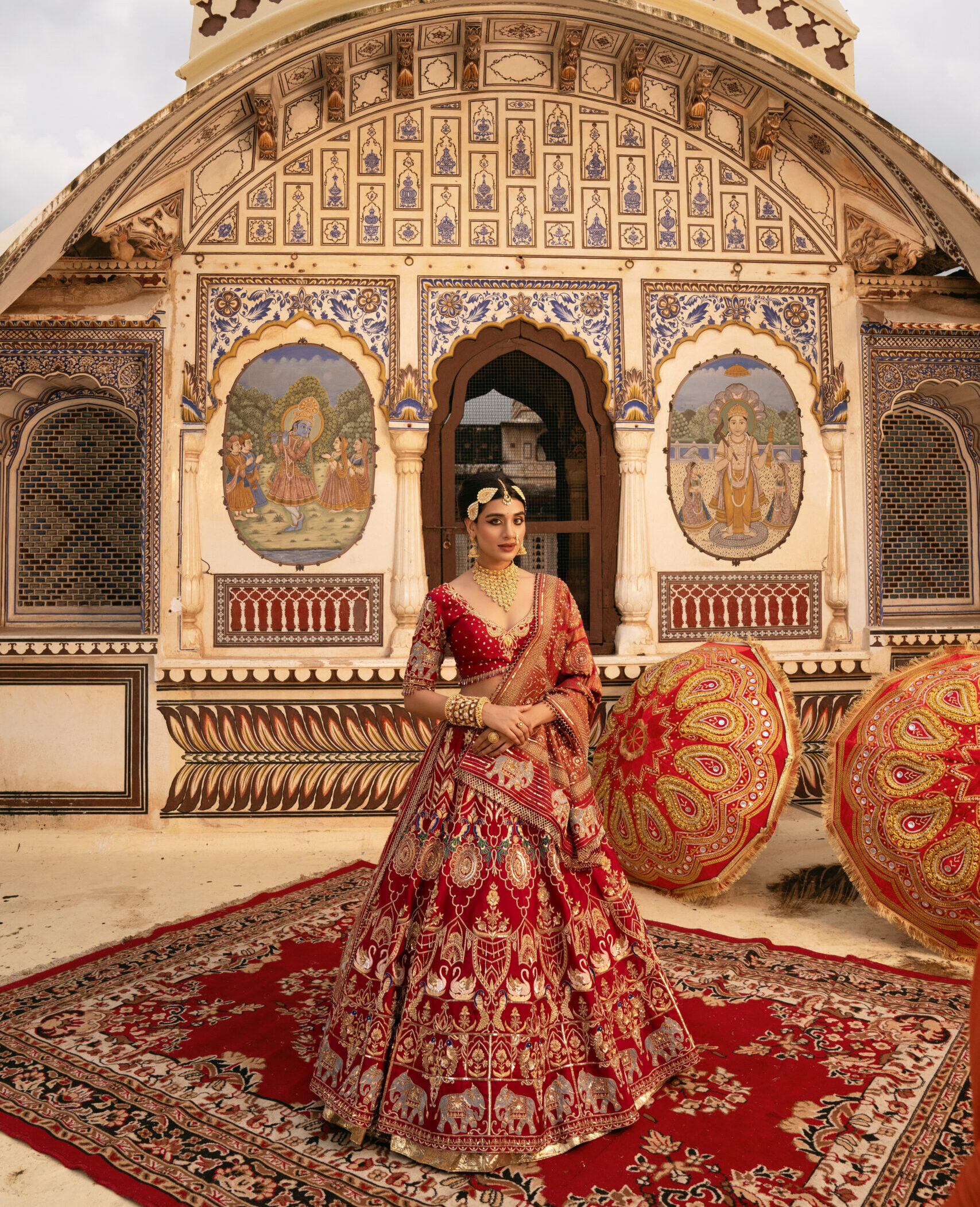Majestic Red Modal Silk Hand-Embroidered Bridal Lehenga Set