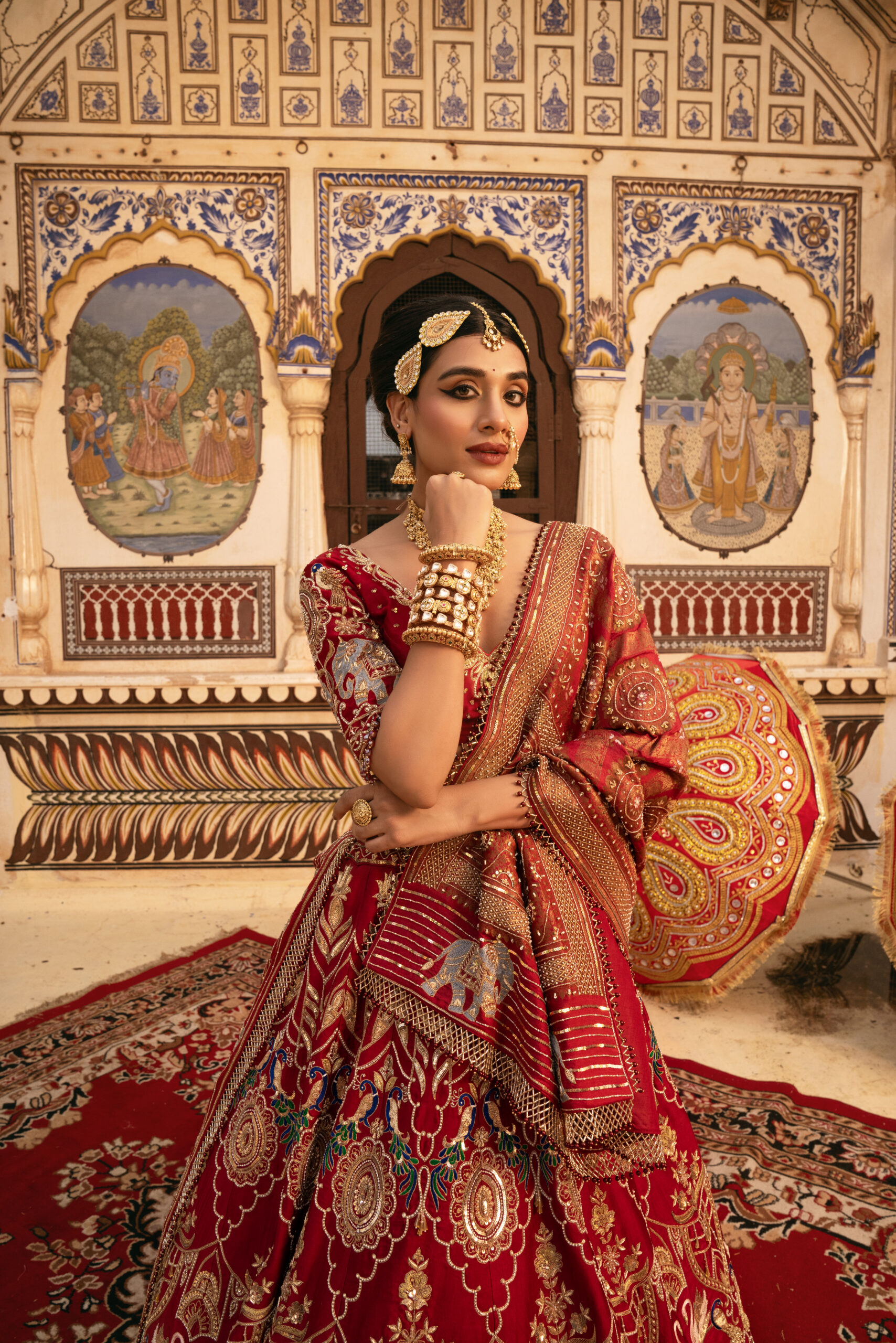 Majestic Red Modal Silk Hand-Embroidered Bridal Lehenga Set