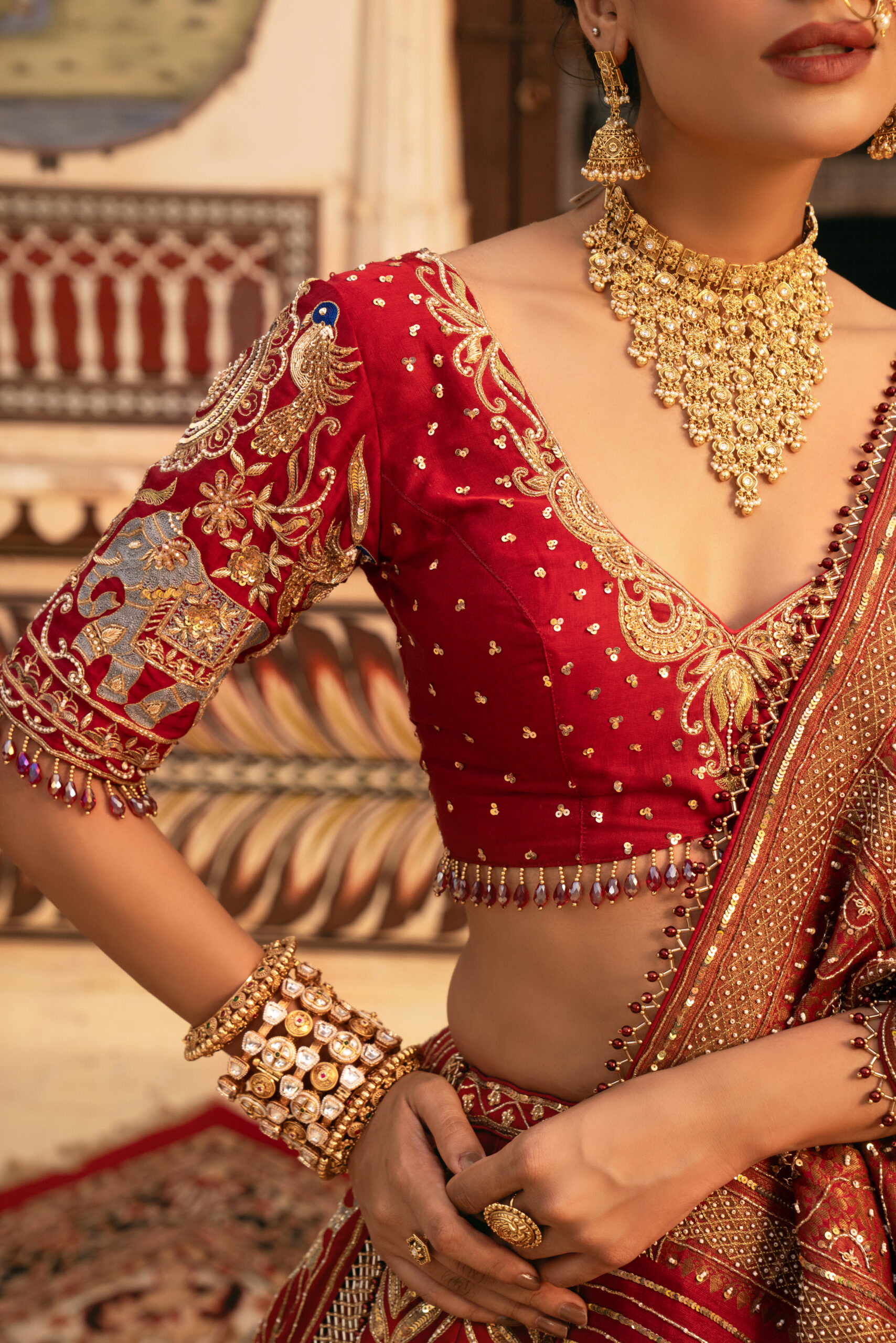 Majestic Red Modal Silk Hand-Embroidered Bridal Lehenga Set