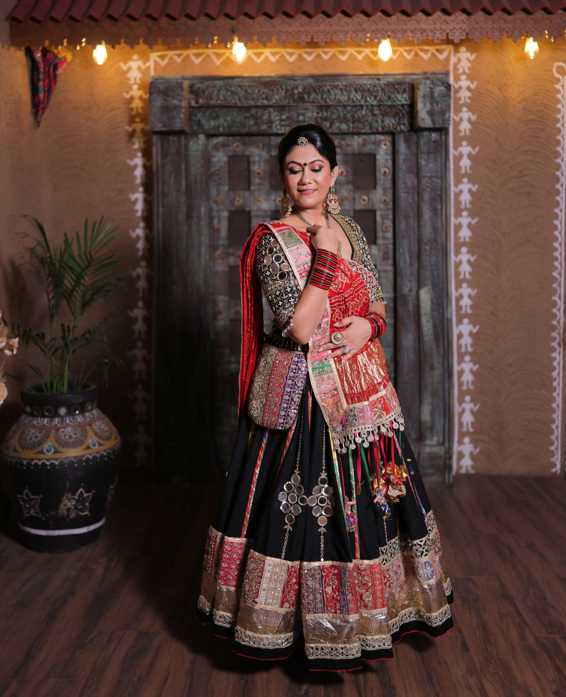 Black & Red Traditional Handwork Lehenga Set