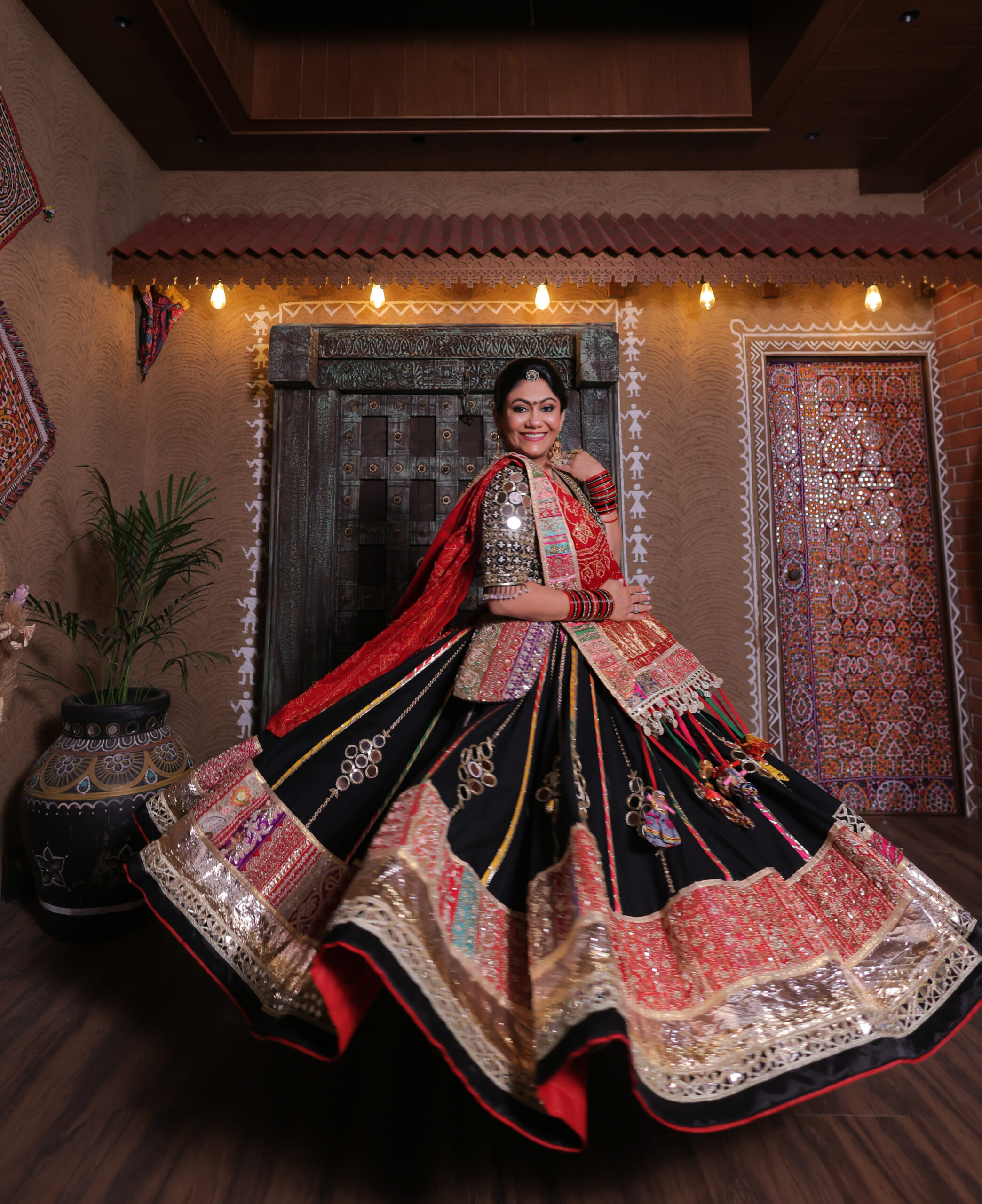Black & Red Traditional Handwork Lehenga Set