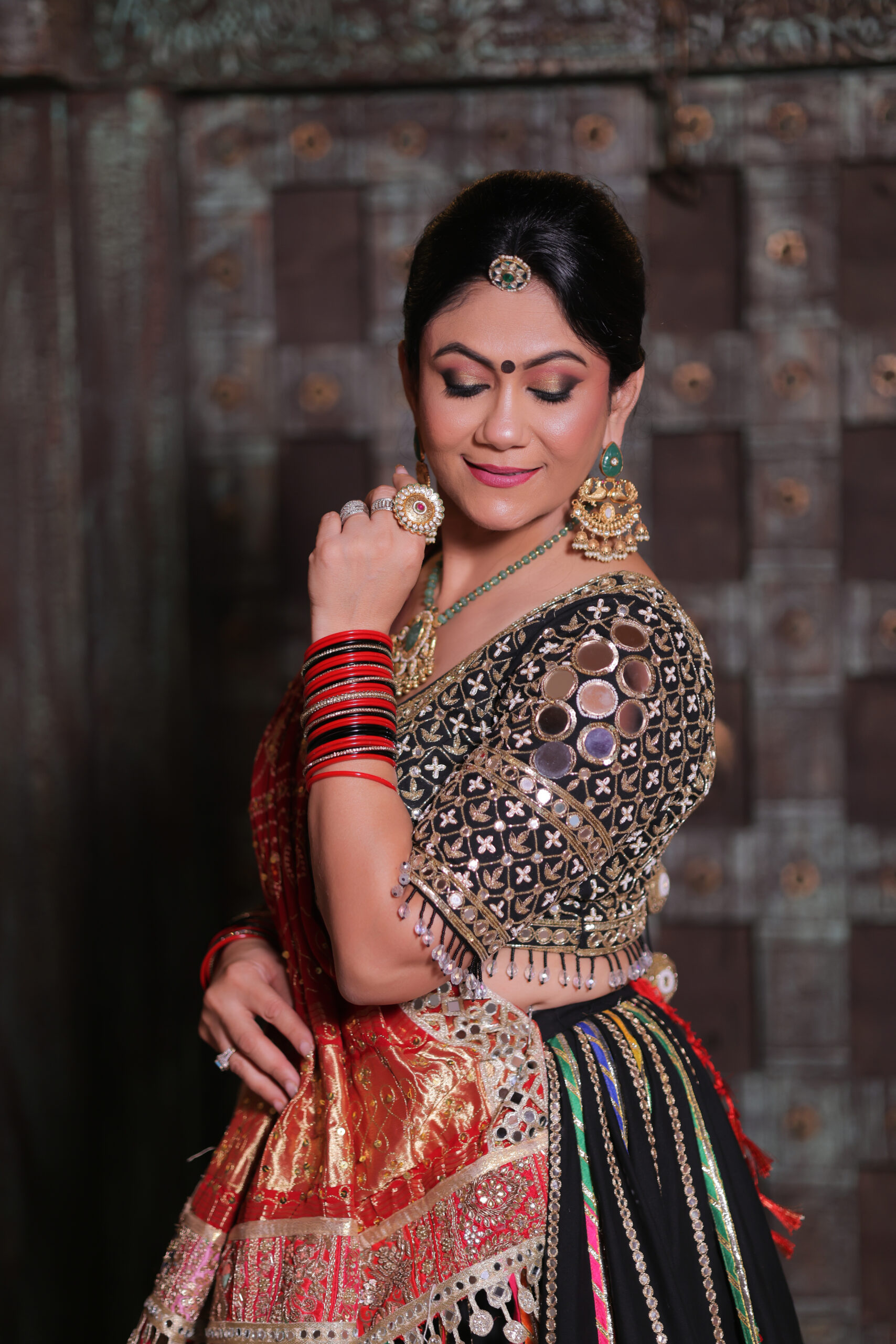 Black & Red Traditional Handwork Lehenga Set