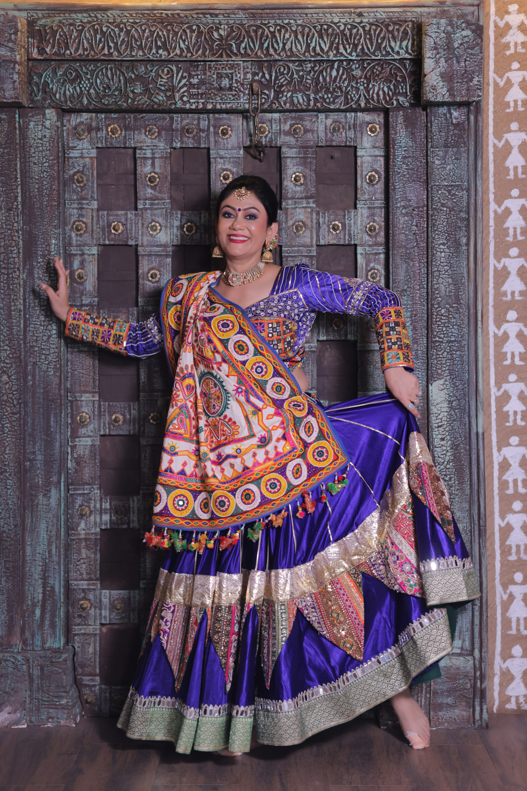 Royal Blue Multicolor Handcrafted Navratri Lehenga Set