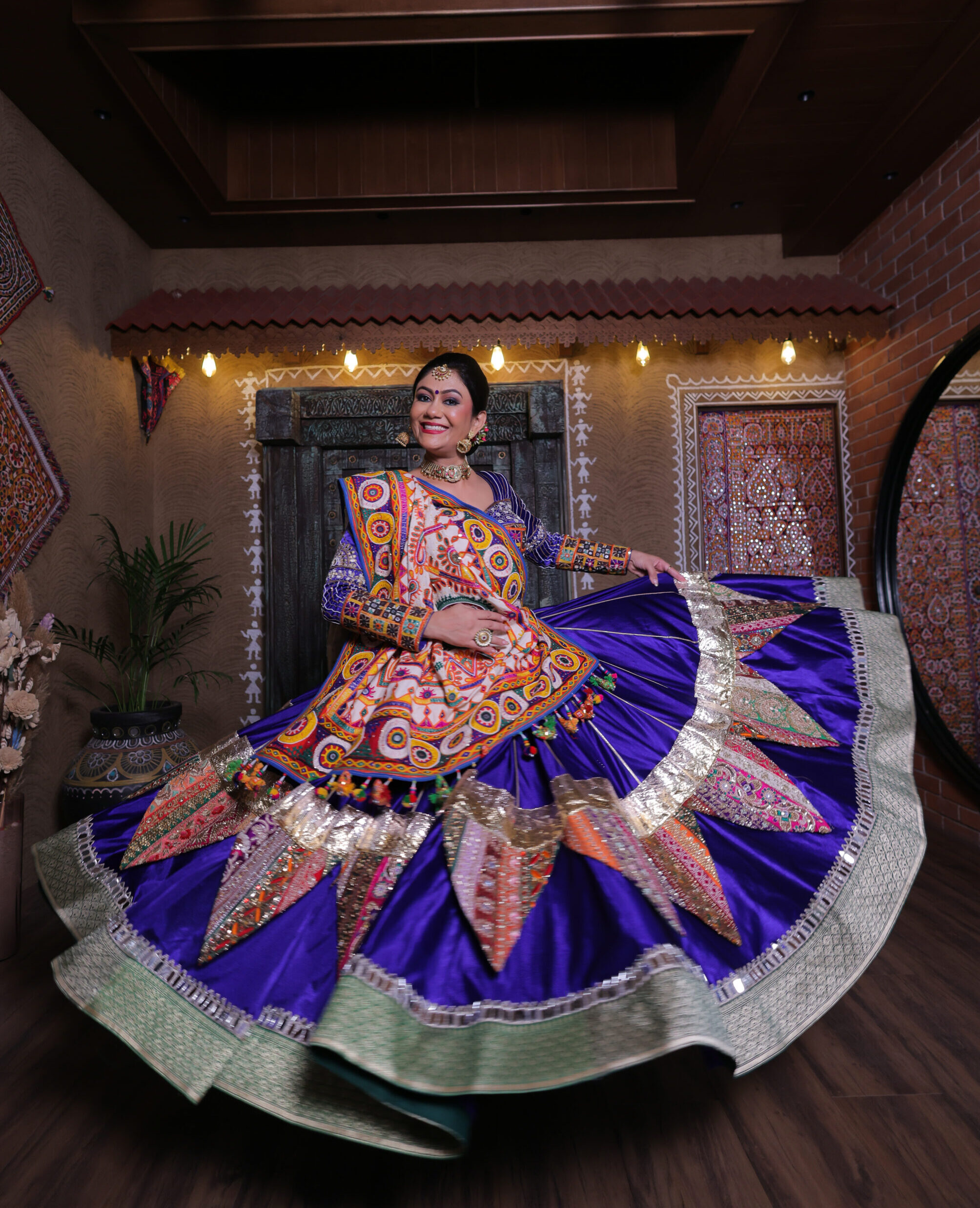 Royal Blue Multicolor Handcrafted Navratri Lehenga Set