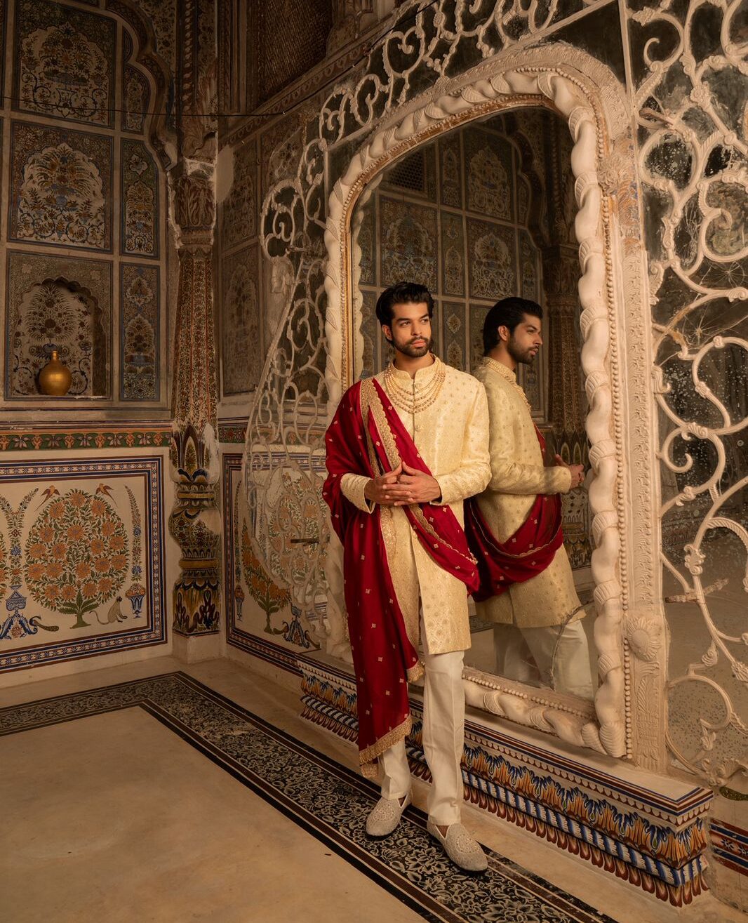 The Imperial Groom” Ivory Hand-Embroidered Silk Sherwani Set