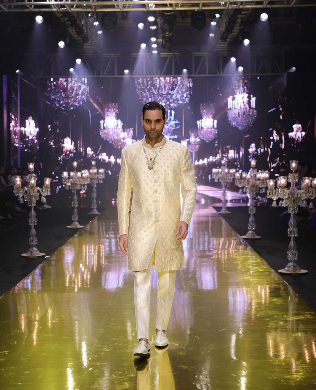 Ivory Pure Munga Silk Embroidered Sherwani Set