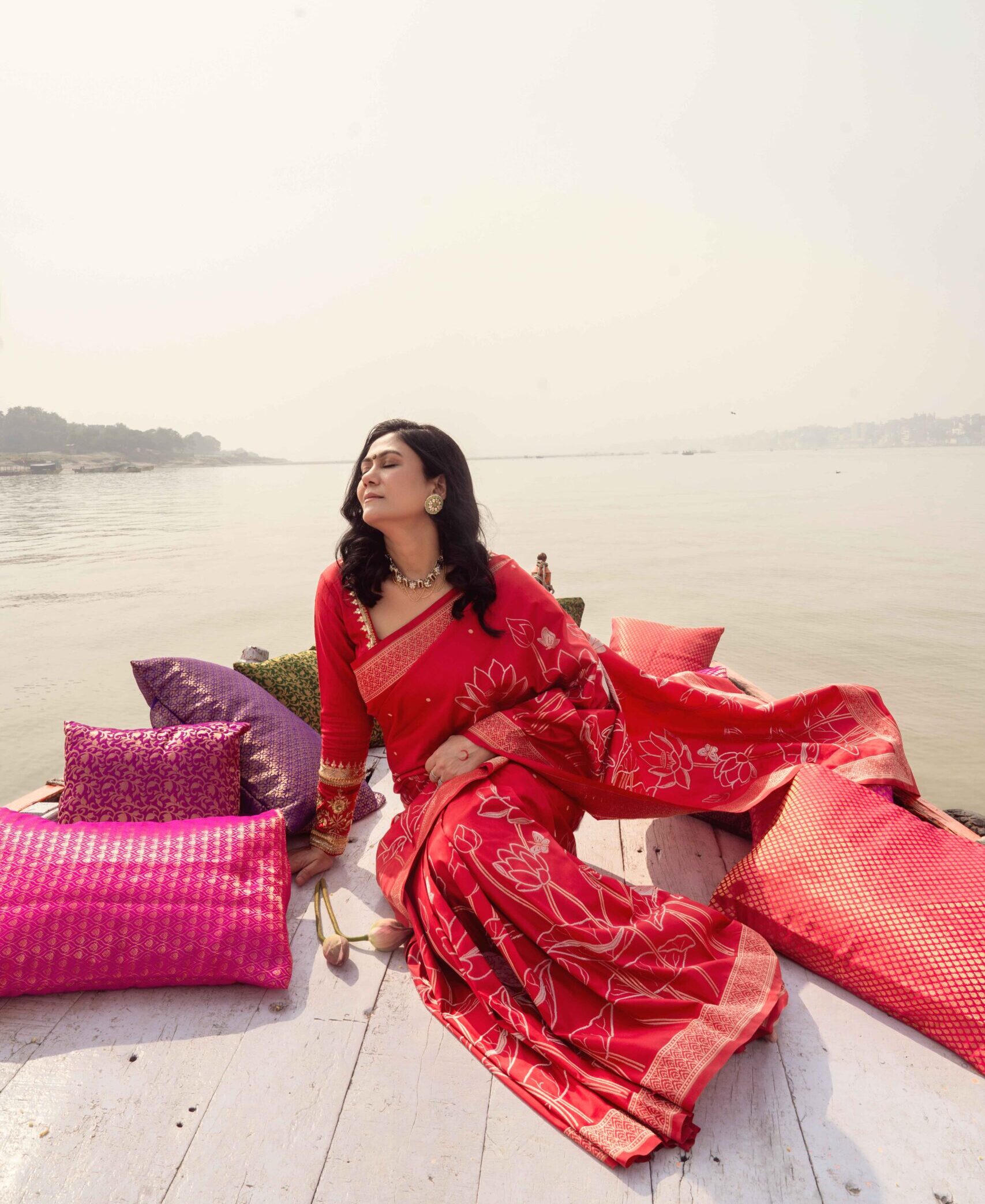 ‎Red Pure Katan Silk Saree