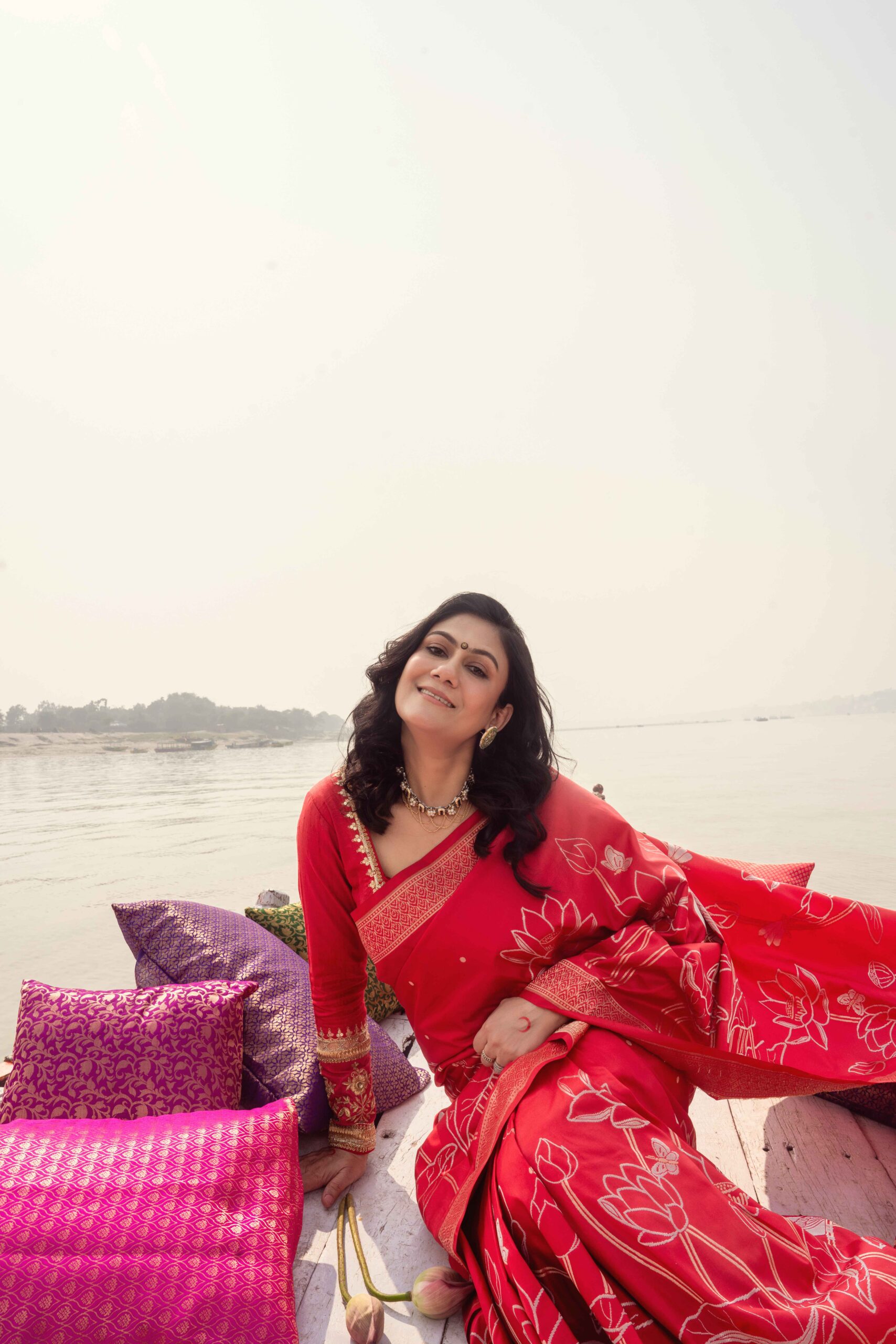 ‎Red Pure Katan Silk Saree