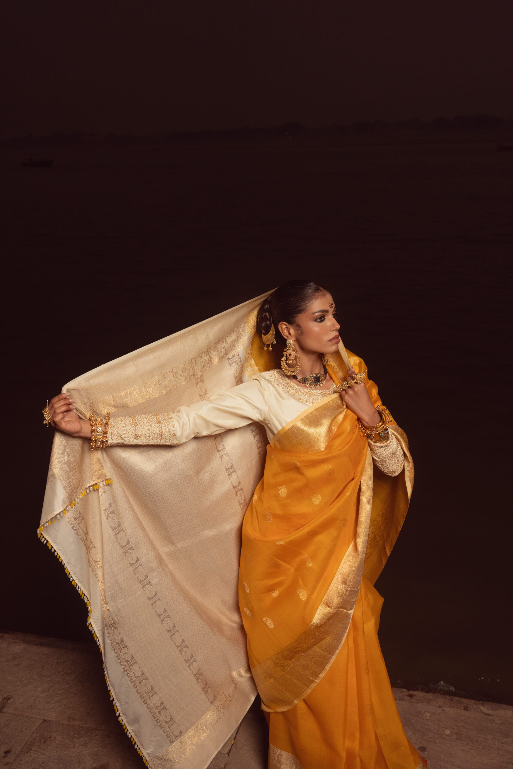 Yellow & Ivory Pure Kanjeevaram Silk Saree