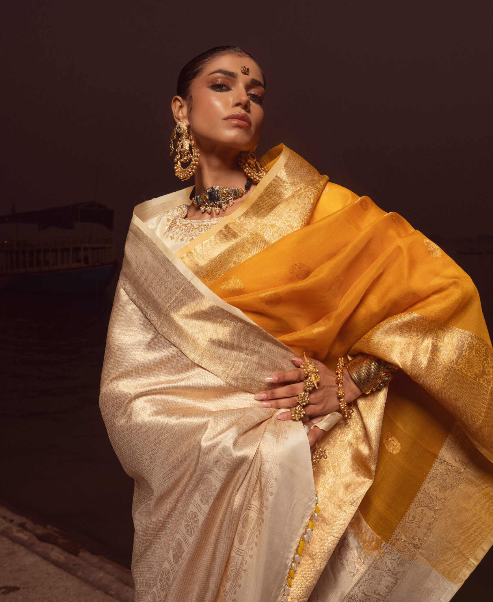 Yellow & Ivory Pure Kanjeevaram Silk Saree