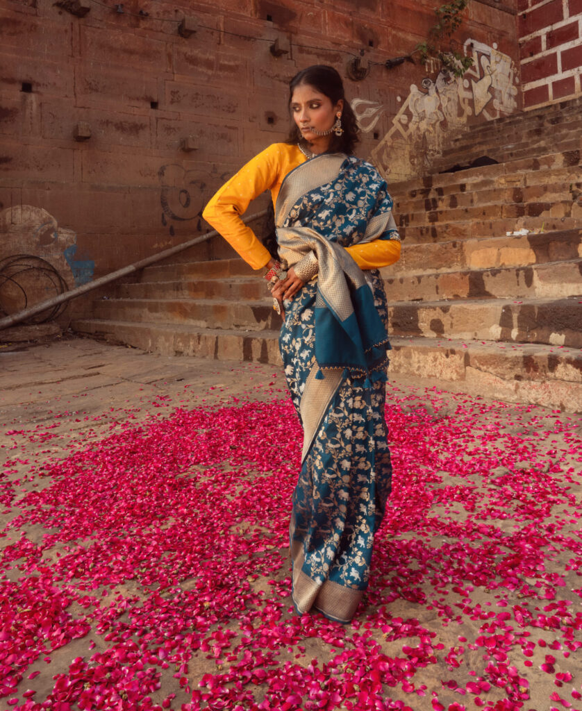 Teal Blue Pure Banarasi Silk Saree